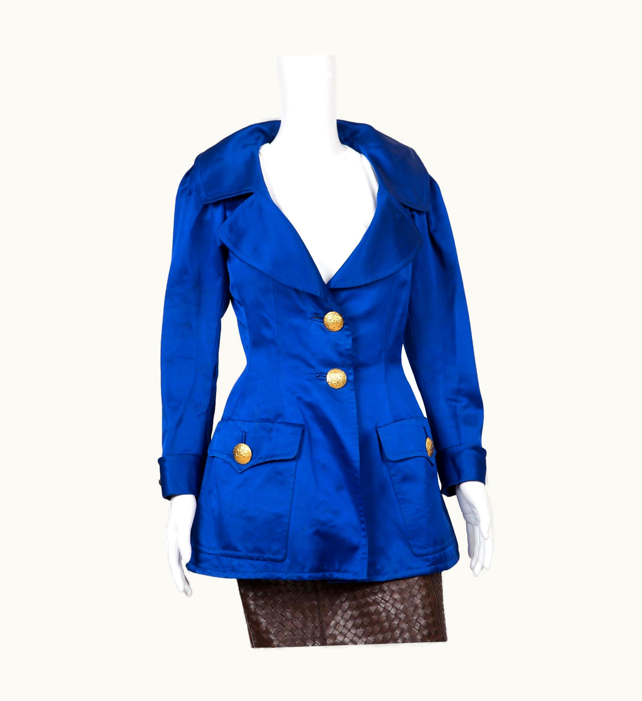 Saint Laurent 1992 YSL Yves Saint Laurent Blue Silk Long Jacket