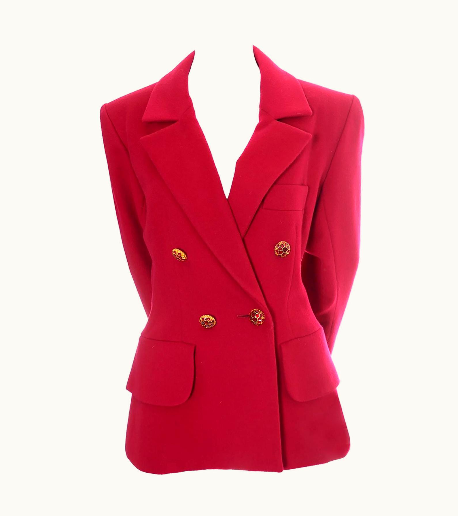 Saint Laurent YSL Vintage Yves Saint Laurent Raspberry Red Wool Blazer Jacket
