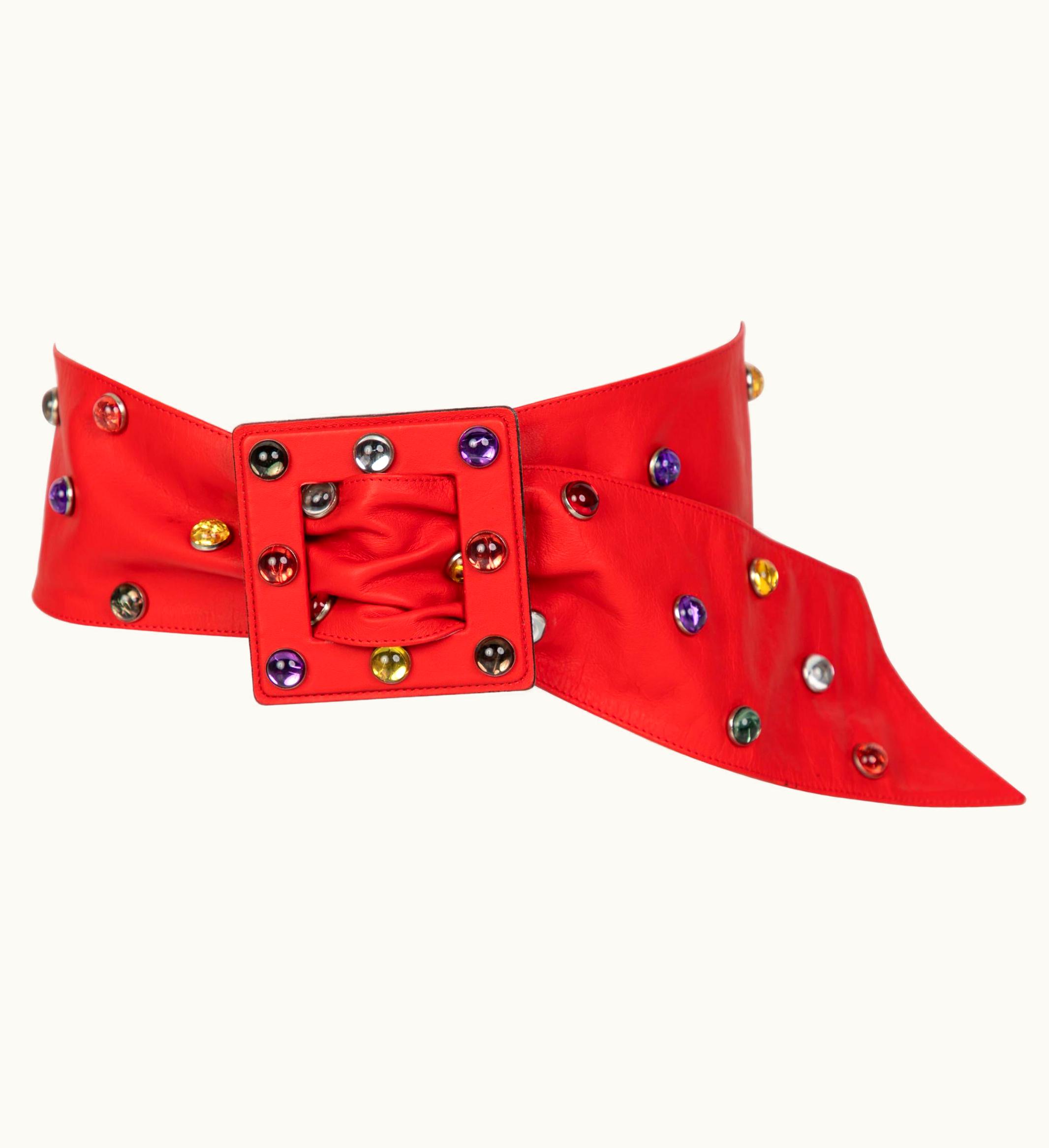 Saint Laurent Saint Laurent Red Leather Jewel Belt YSL, 1980s