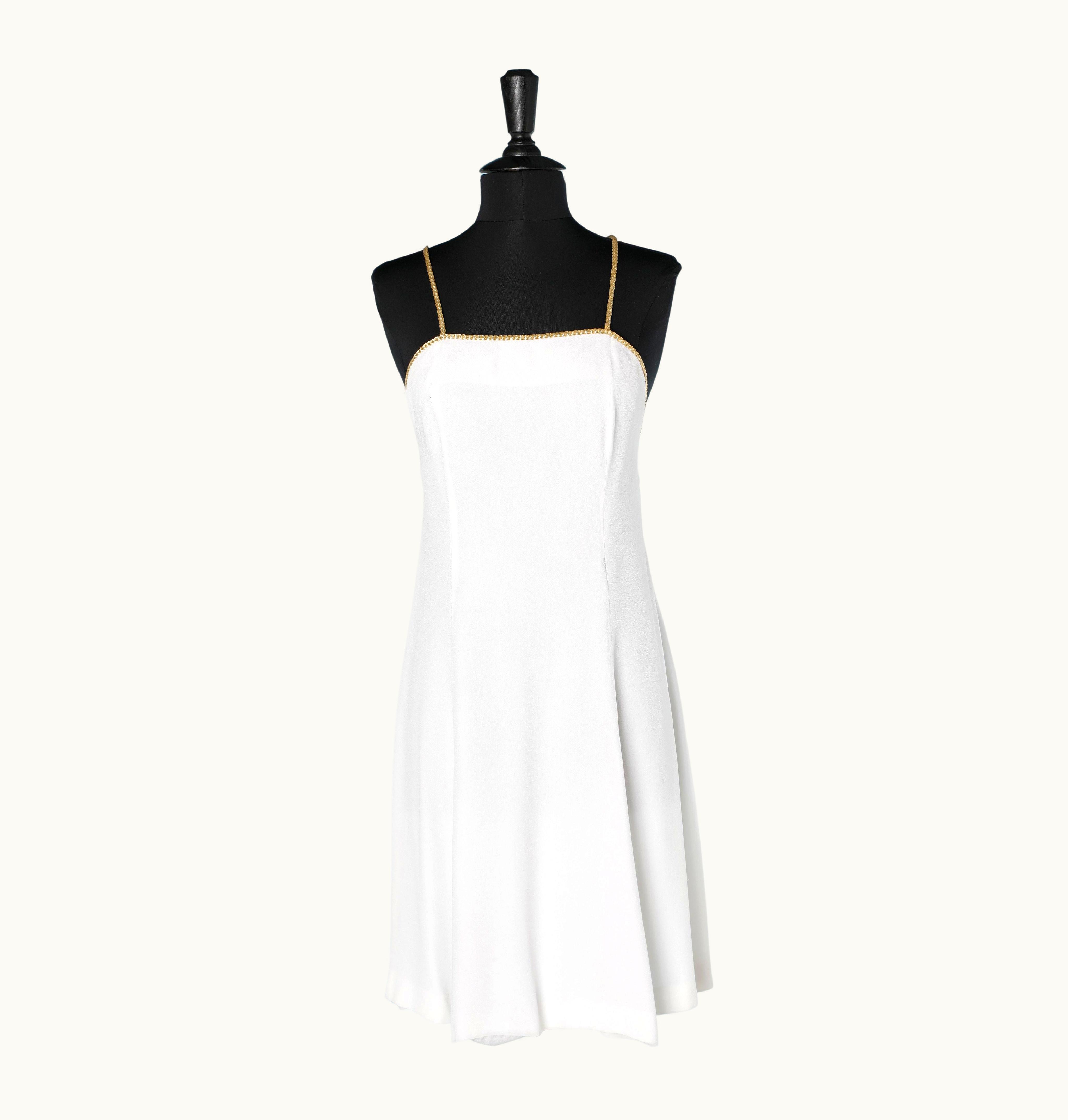 Saint Laurent White Crêpe Dress With Gold Lurex Braids Shoulders Straps YSL Variation