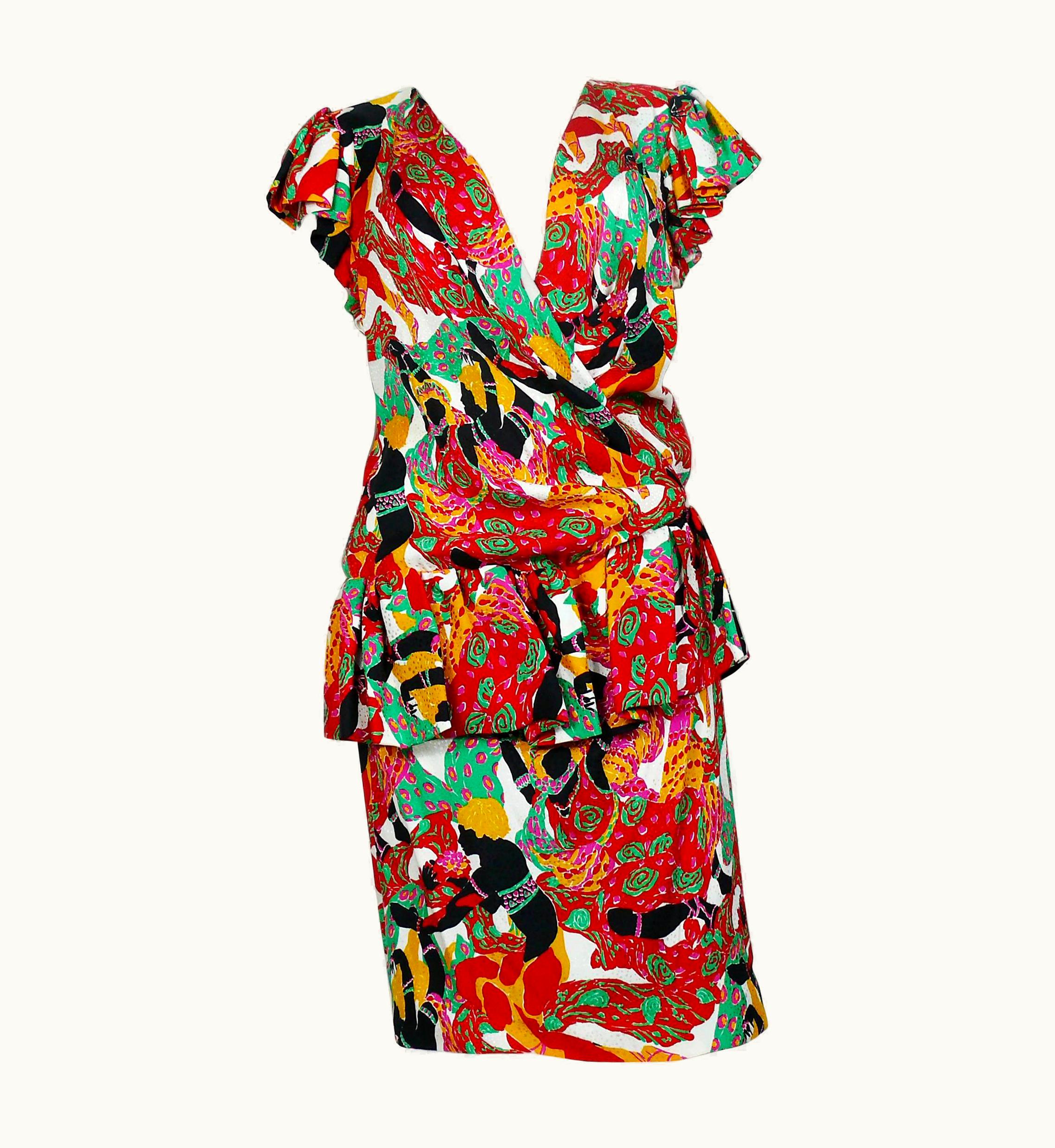 Saint Laurent Yves Saint Laurent YSL Vintage Runway 1991 Leon Bakst Print Wrap Dress