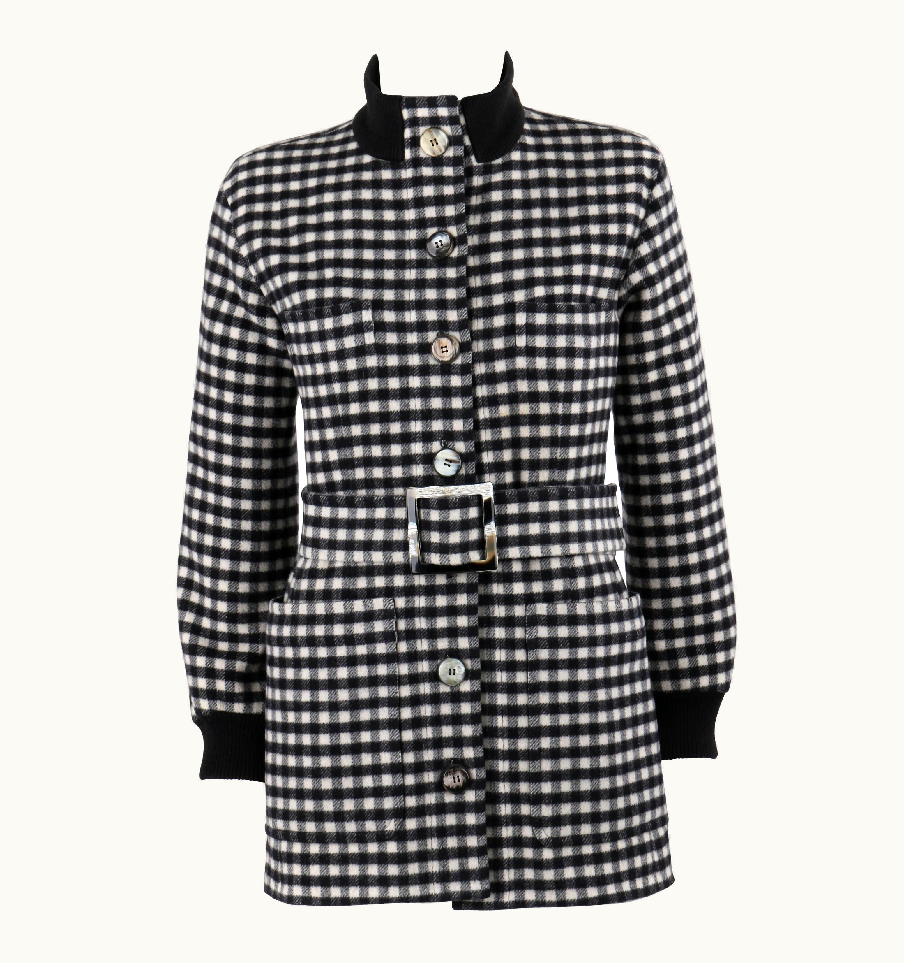 Saint Laurent Yves Saint Laurent AW 1992 YSL Black & White Wool Shepherd Check Belted Coat