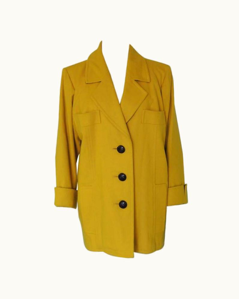 Saint Laurent Vintage 1990s Yves Saint Laurent Rive Gauche Boxy Yellow Wool Coat