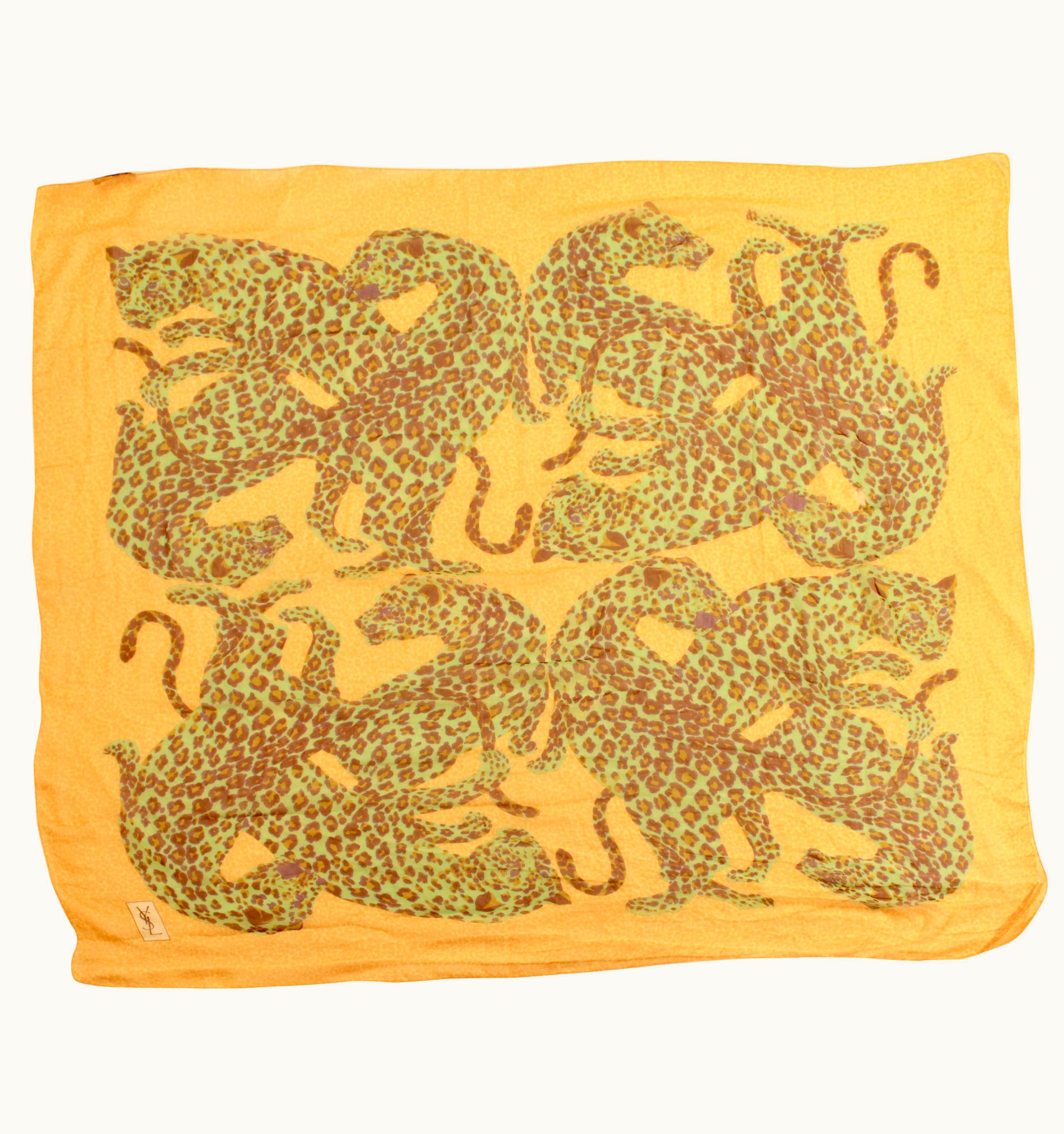 Saint Laurent Yves Saint Laurent Monumental Silk Leopard Scarf 55in Rare 93 YSL Spring Runway