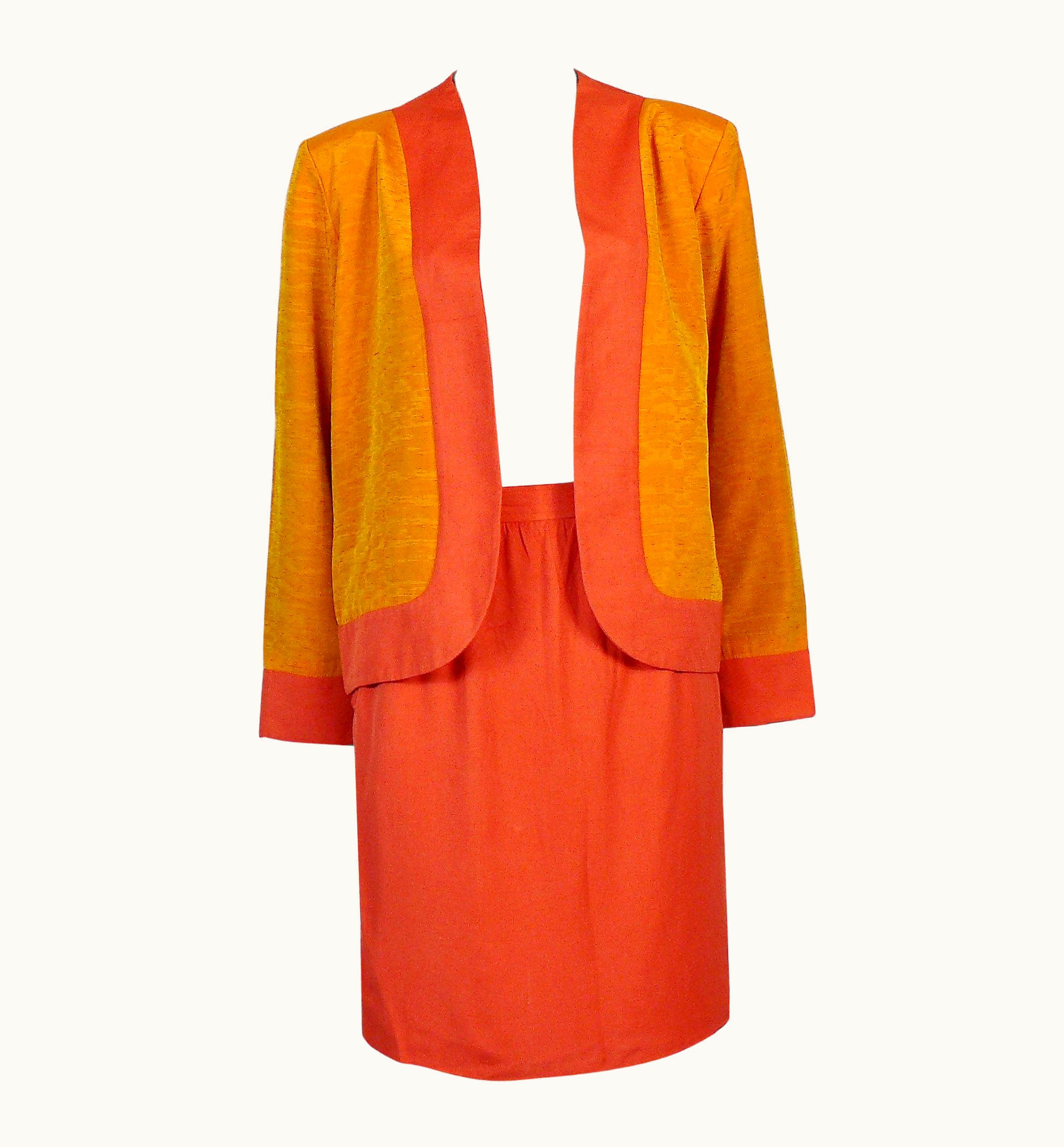 Saint Laurent Yves Saint Laurent YSL Oriental Inspired Jacket And Skirt Ensemble