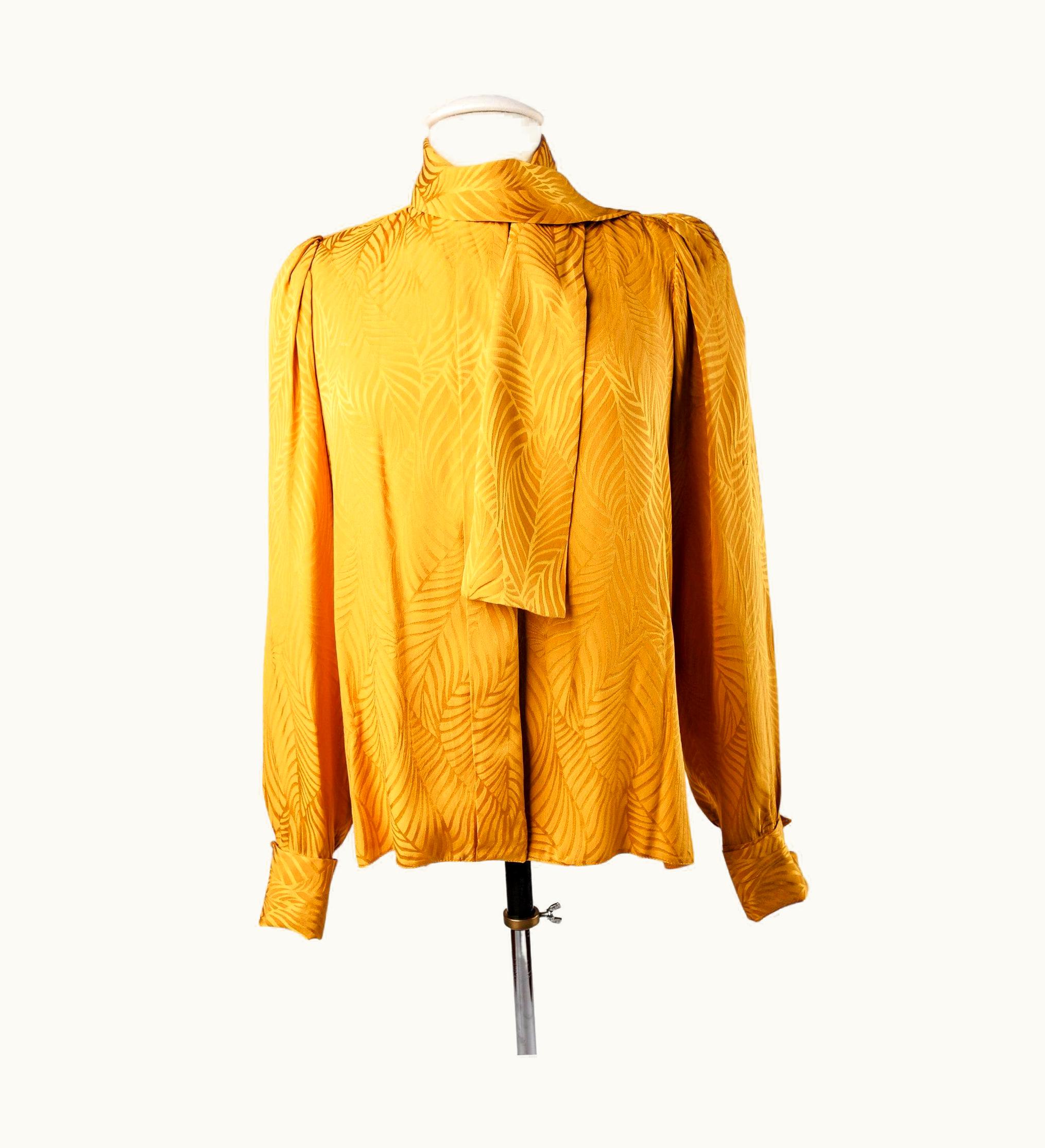 Saint Laurent An Yves Saint Laurent Couture Damask Silk Crepe Blouse Circa 1995