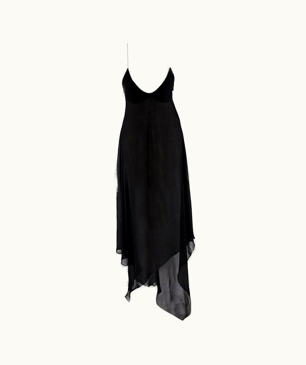 Saint Laurent Saint Laurent Sheer Black Asymmetric Sleeveless Dress