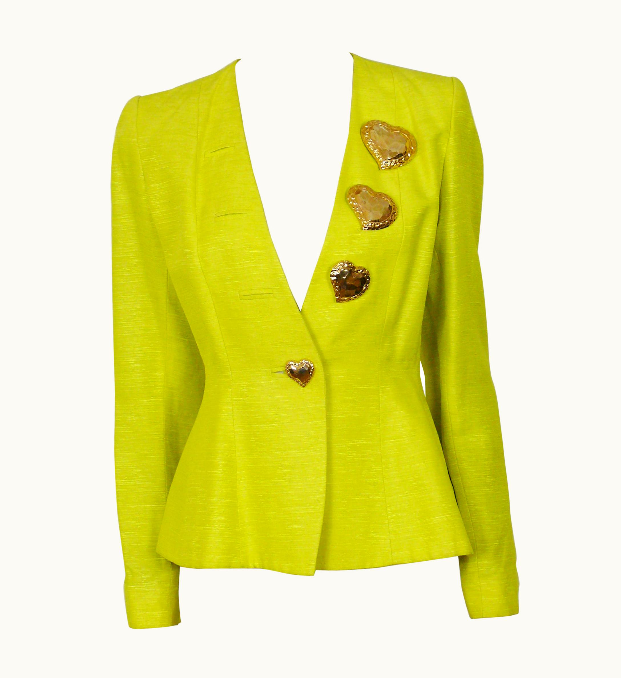 Saint Laurent Yves Saint Laurent YSL Vintage Heart Appliques Lime Green Jacket Us