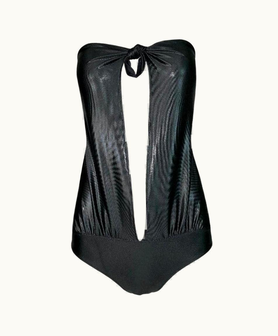 Saint Laurent Unworn S/S 2000 Yves Saint Laurent Plunging Strapless Black Swimsuit Swimwear