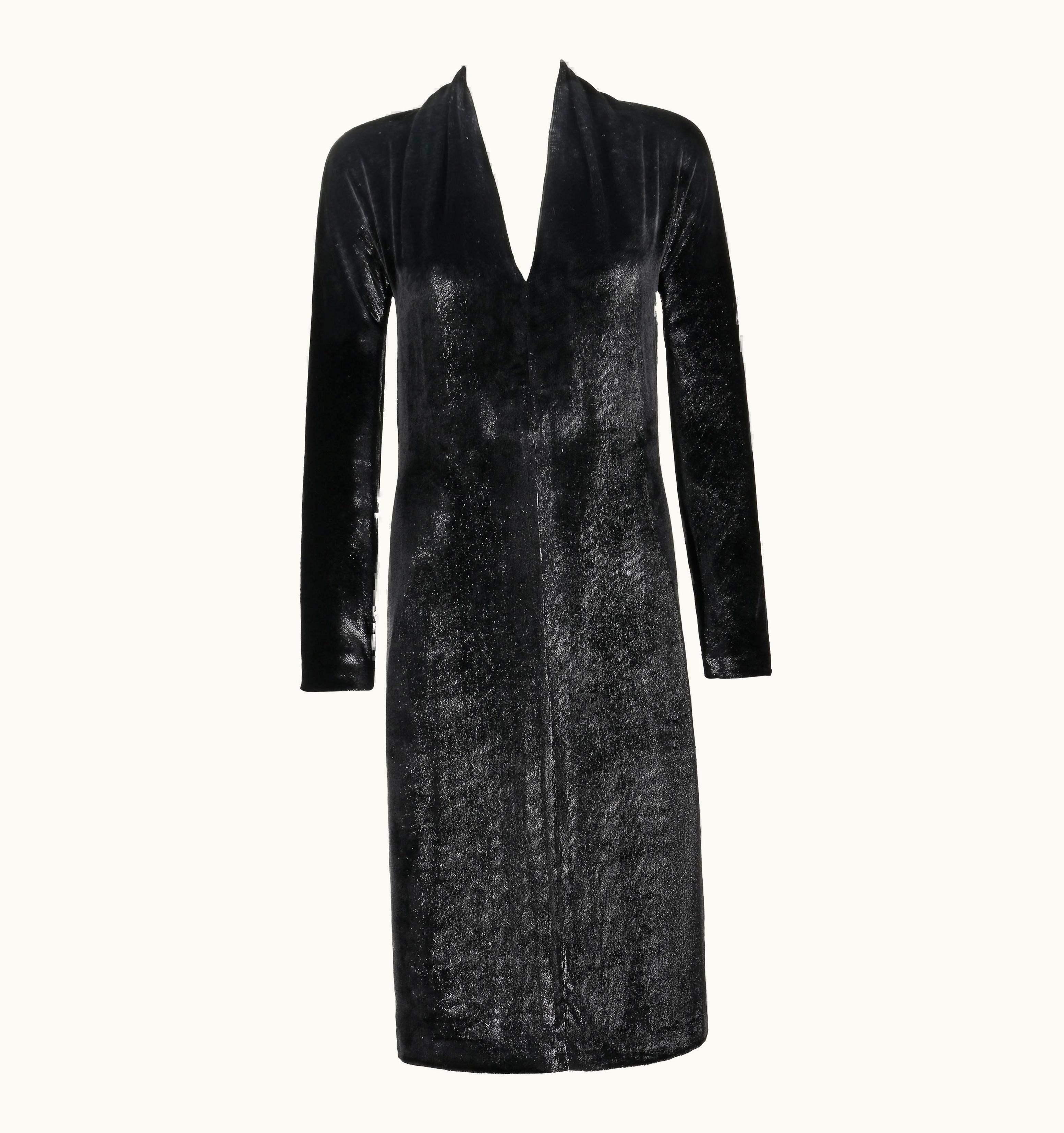 Saint Laurent Yves Saint Laurent AW 2000 YSL Black Lame Velvet Cocktail Evening Dress