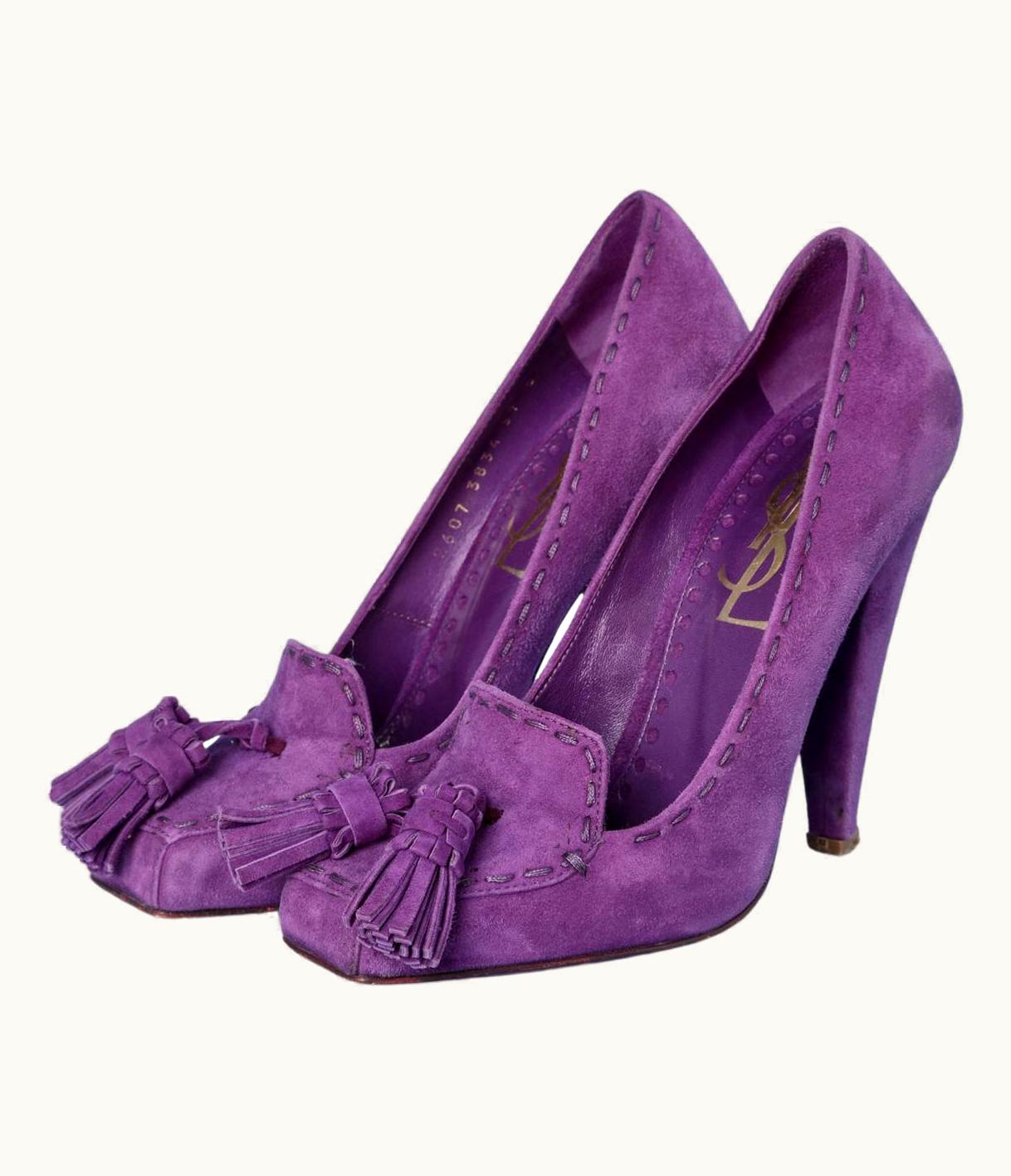 Saint Laurent Purple Suede High Heels Mocassin Yves Saint Laurent Rive Gauche