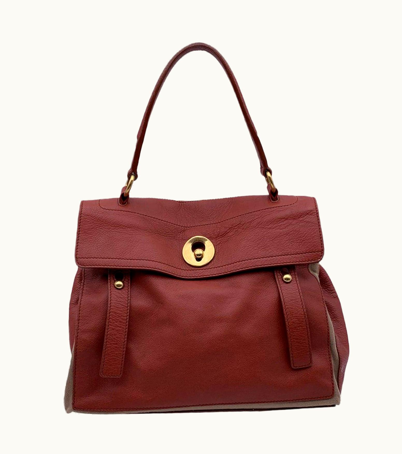 Saint Laurent Yves Saint Laurent Brown Leather Canvas Muse 2 Two Satchel Bag Handbag