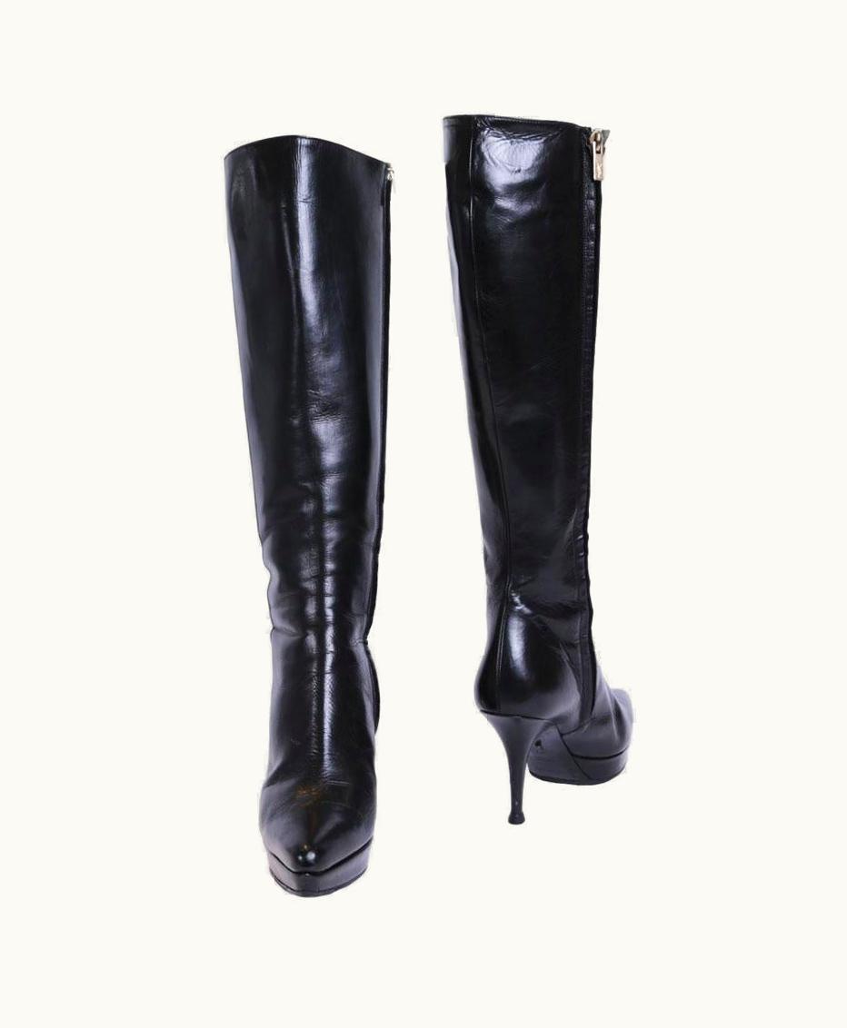 Saint Laurent Yves Saint Laurent High Heels Boots In Shiny Black Leather Fr