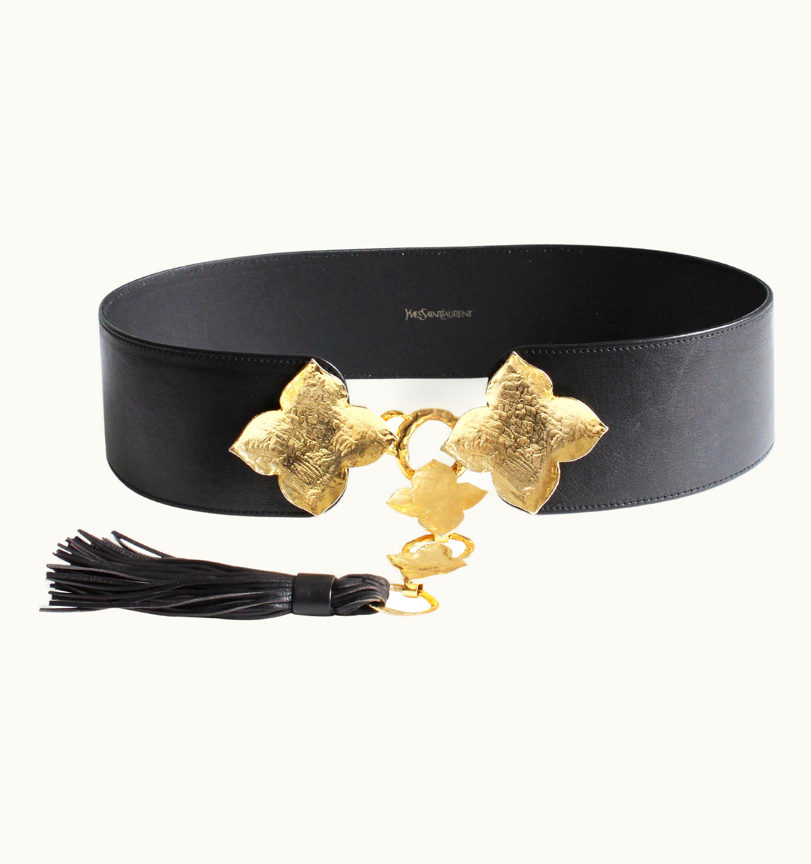 Saint Laurent Yves Saint Laurent Wide Belt Oversized Abstract Gold Leaf With Tassel