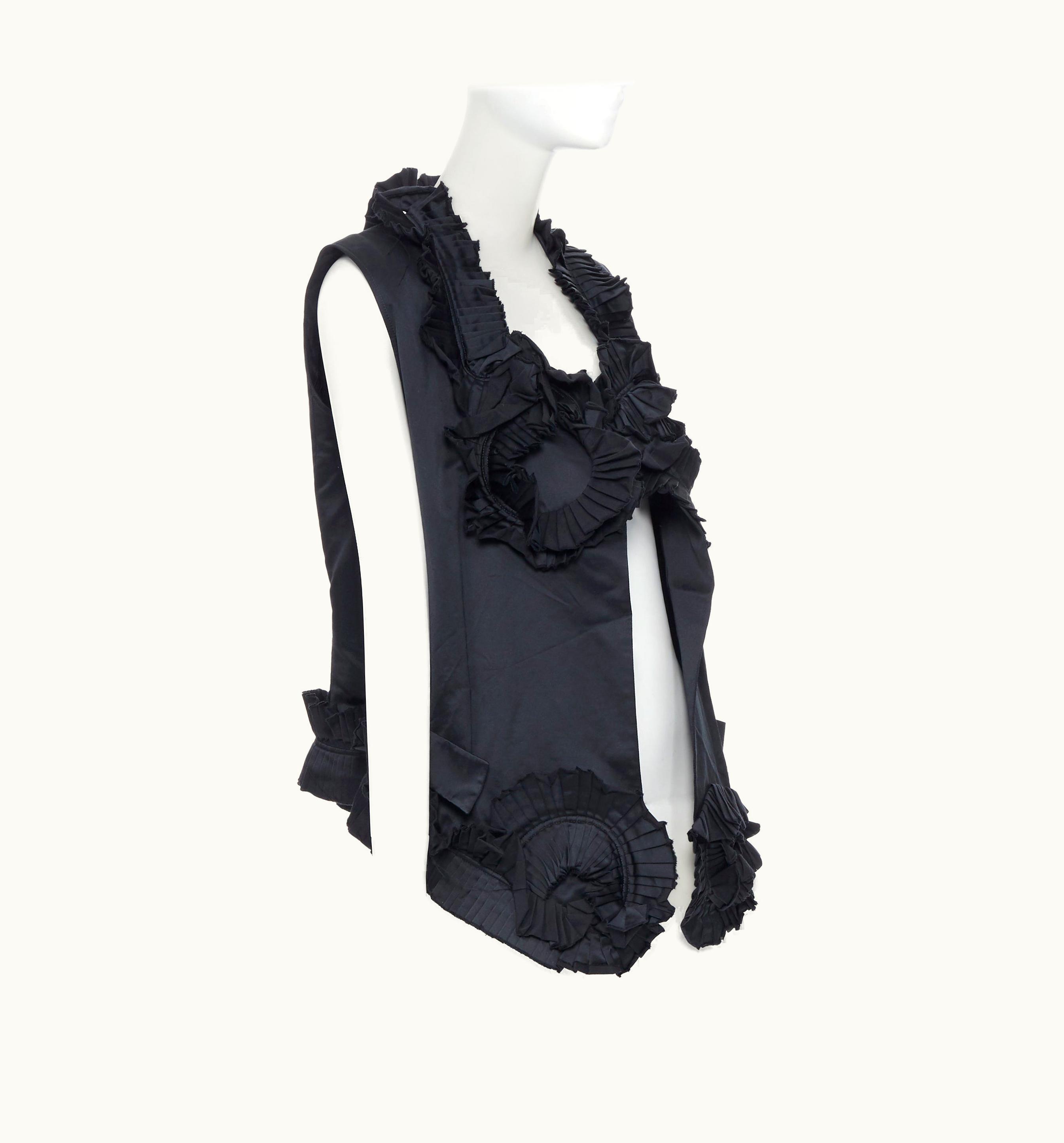 Saint Laurent Runway Yves Saint Laurent 2010 Black Pleated Ruffle Floral Collar Boxy Vest