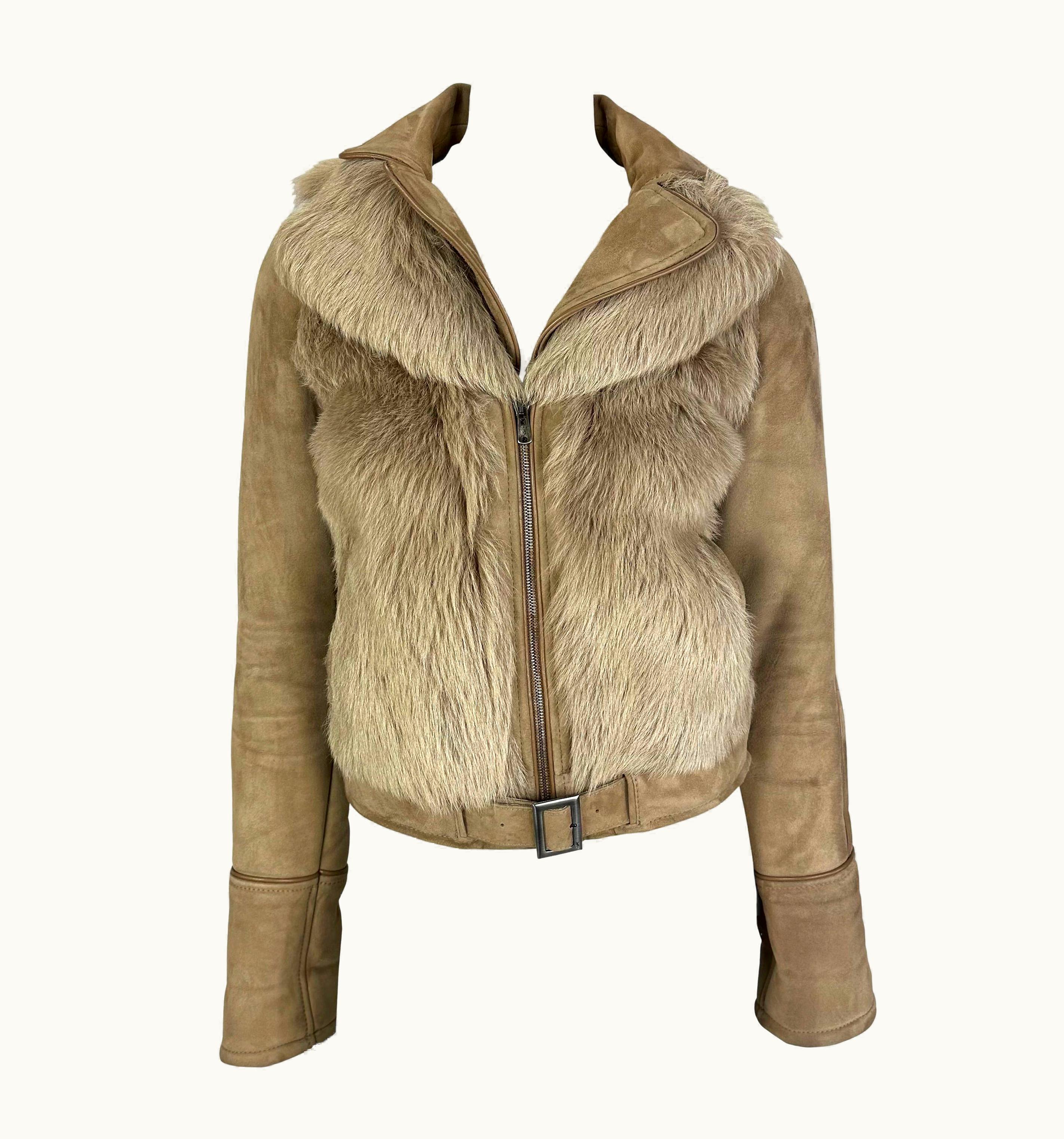 Saint Laurent Early 2000s Yves Saint Laurent Beige Suede Fur Monochrome Moto Jacket