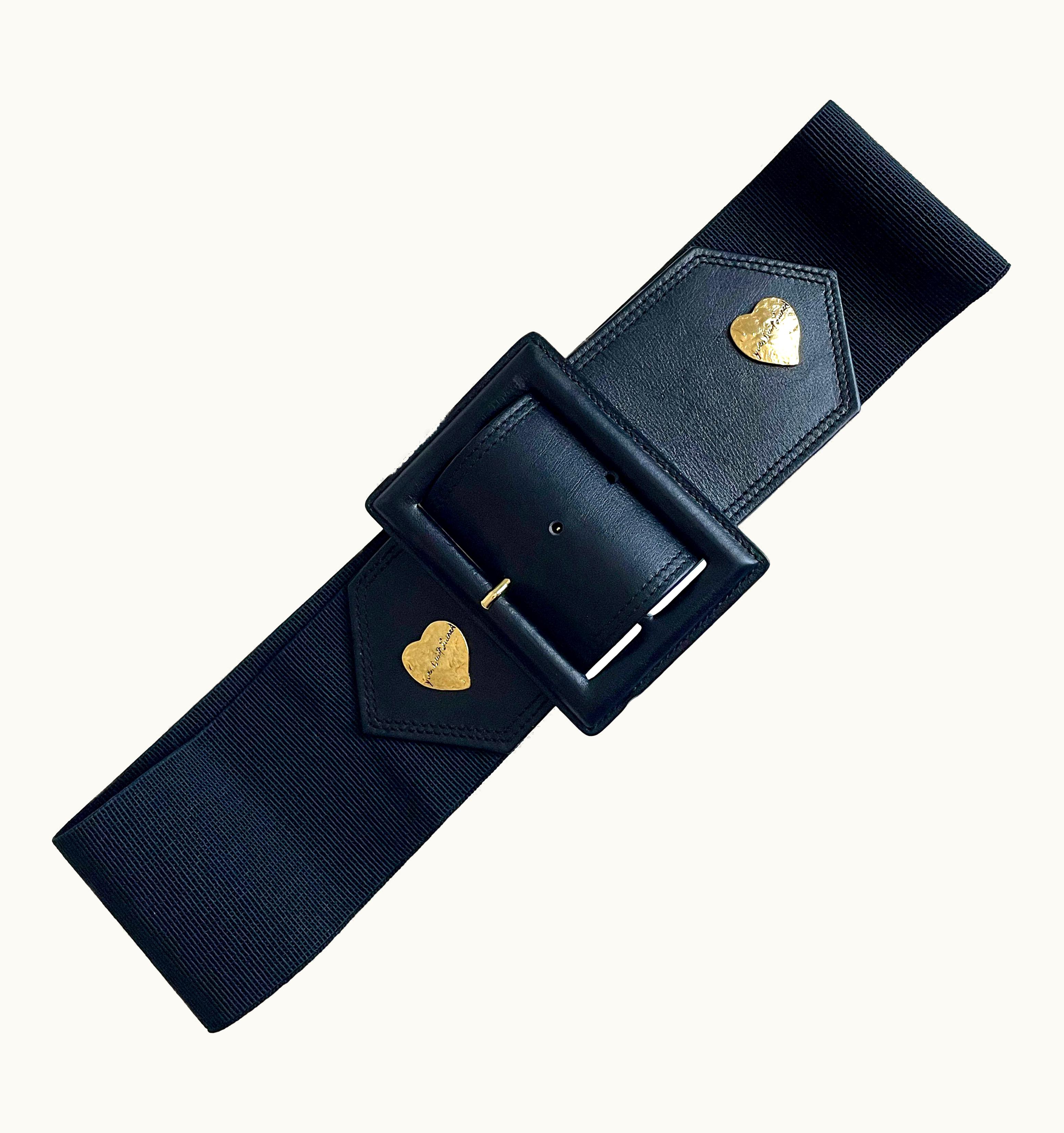 Saint Laurent Yves Saint Laurent Wide Belt With Hearts Gold Metal YSL Leather Stretch