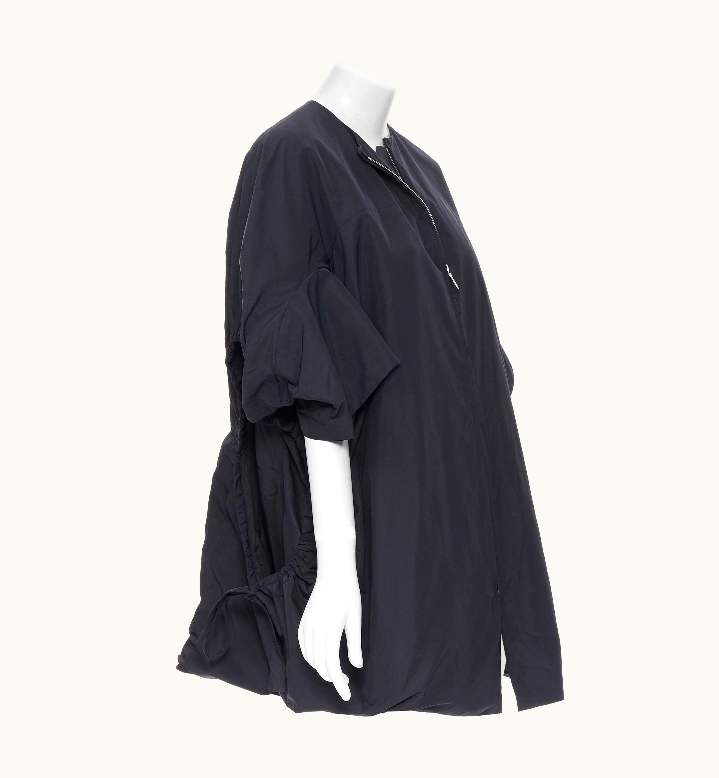 Saint Laurent Runway Yves Saint Laurent 2009 Black Nylon Cut Out Drawstring Cocoon Coat