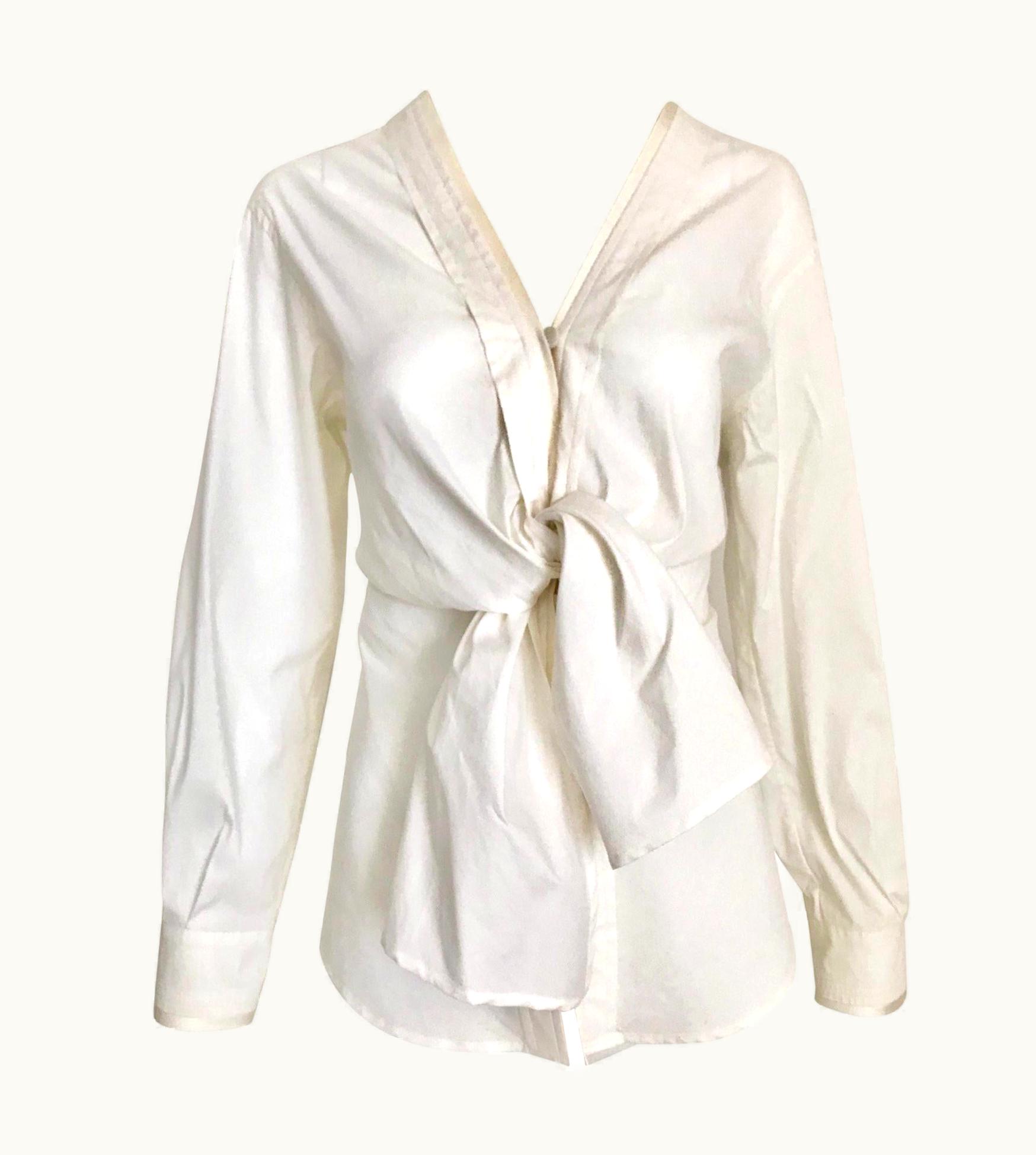 Saint Laurent Yves Saint Laurent By Tom Ford White Cotton Tie Front Blouse