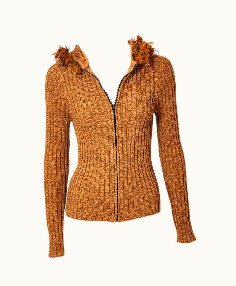 Saint Laurent Yves Saint Laurent Hooded Cardigan With Feather Detail