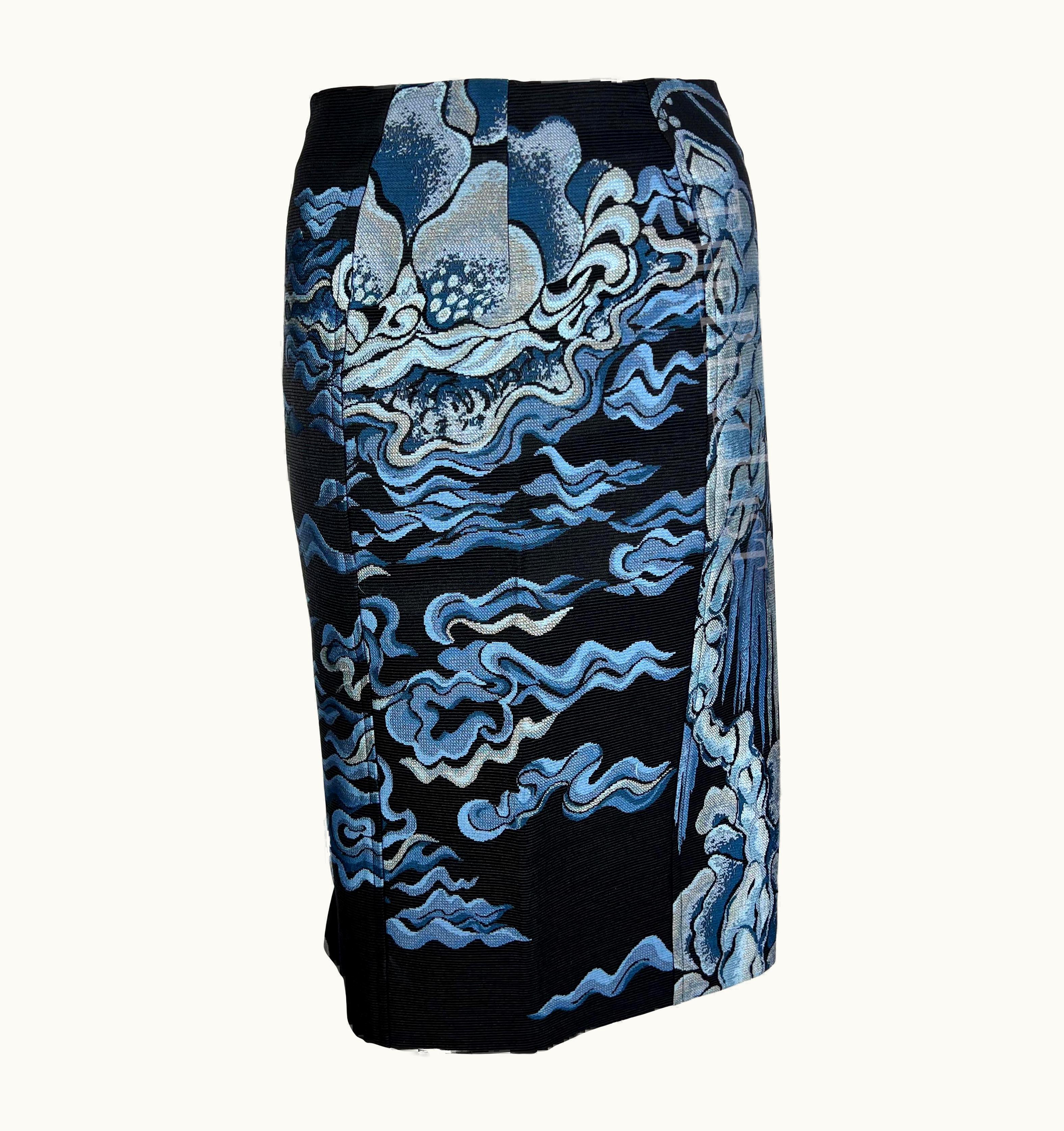 Saint Laurent AW 2004 Yves Saint Laurent By Tom Ford Blue Chinoiserie Skirt