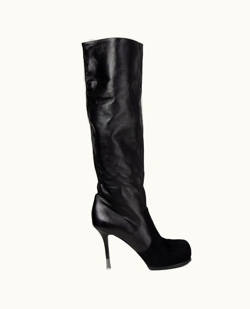 Saint Laurent Yves Saint Laurent Black Suede & Leather Platform Boots Shoes