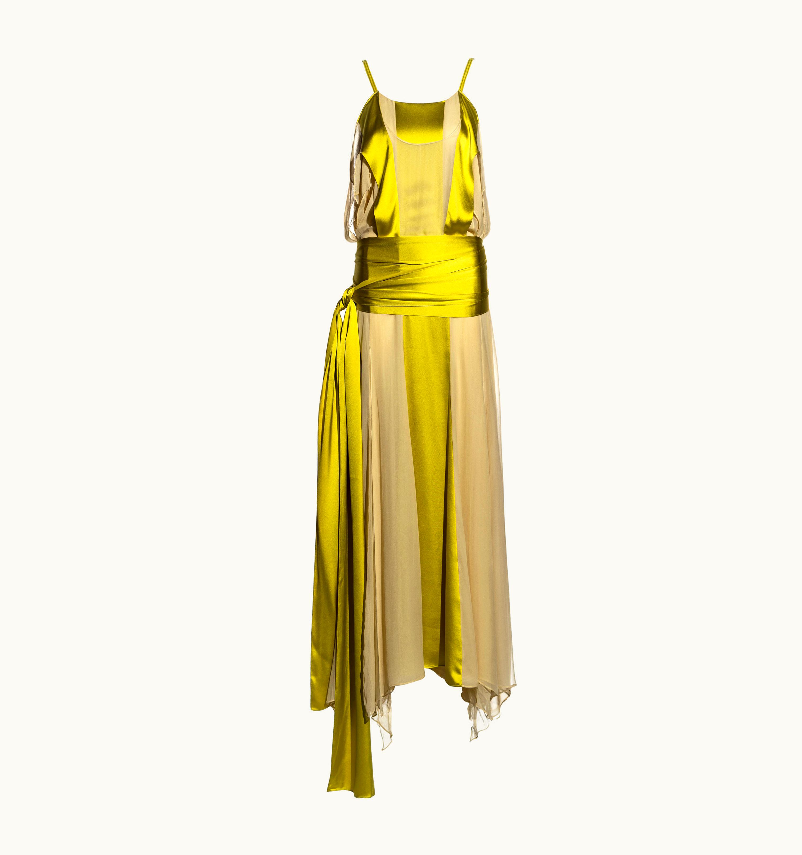 Saint Laurent Yves Saint Laurent By Tom Ford Chartreuse Silk Evening Dress, S/S 2004