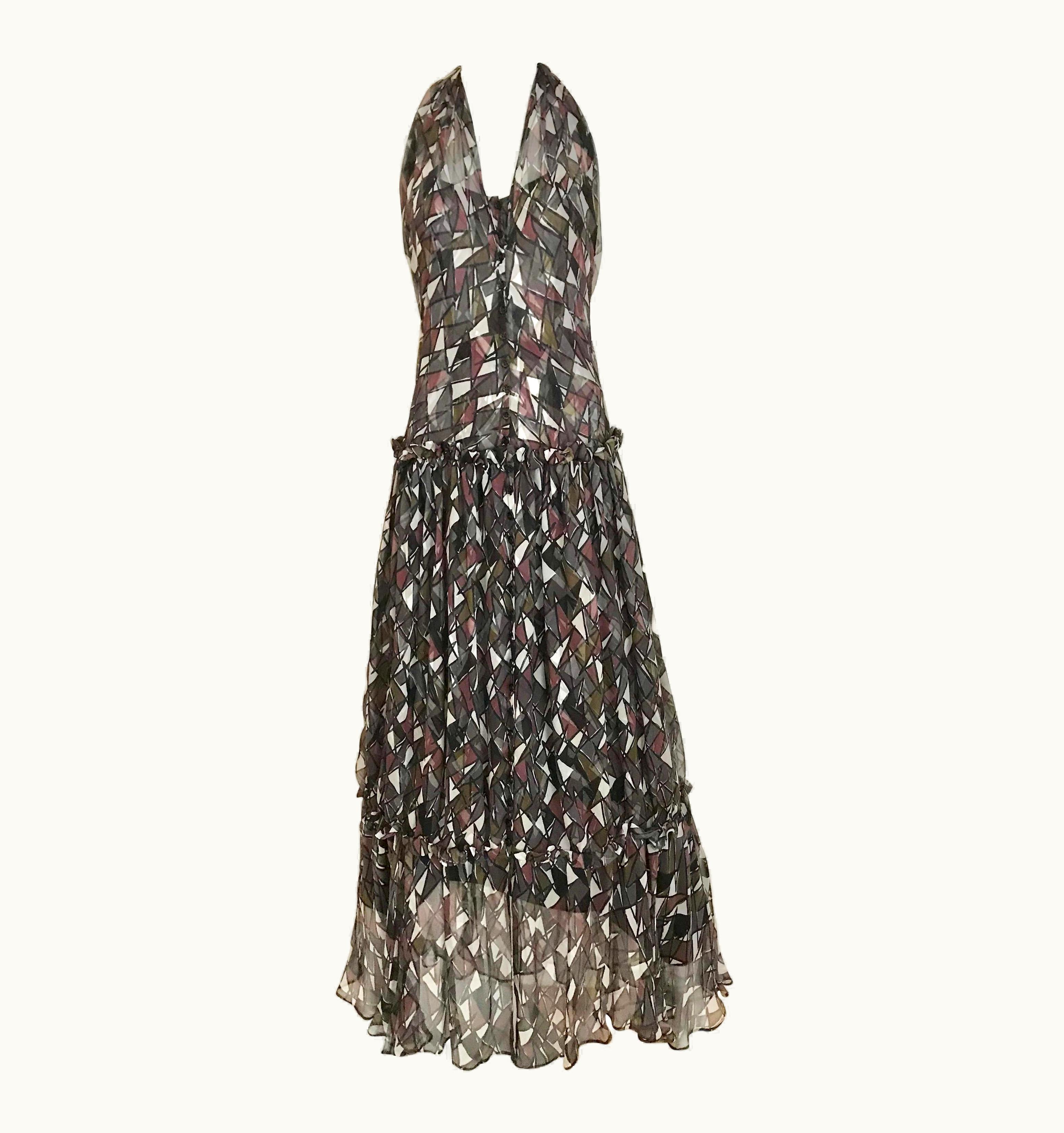 Saint Laurent Yves Saint Laurent Silk Print Halter Silk Dress