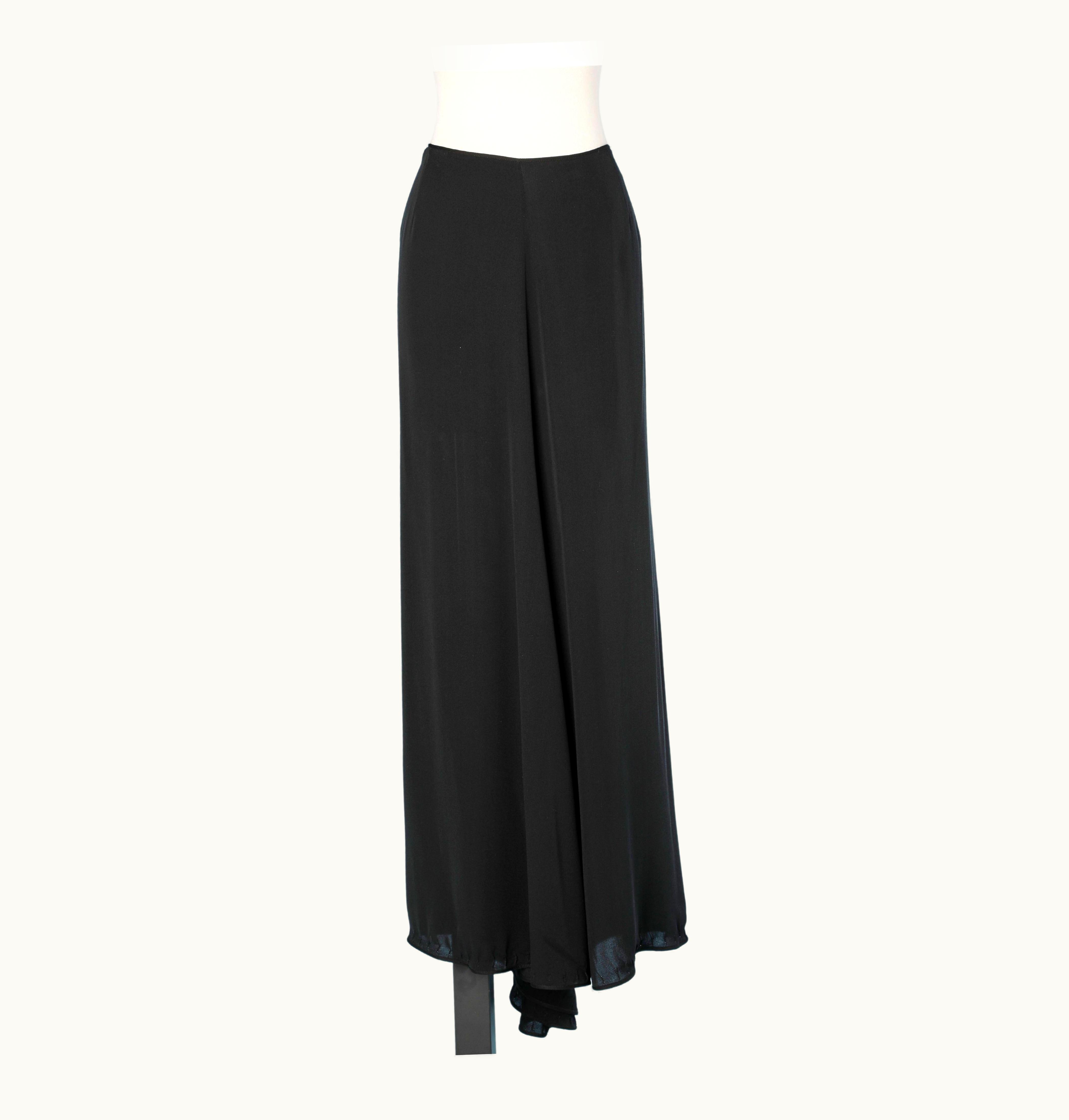Saint Laurent Long Black Silk Chiffon Skirt Yves Saint Laurent Rive Gauche