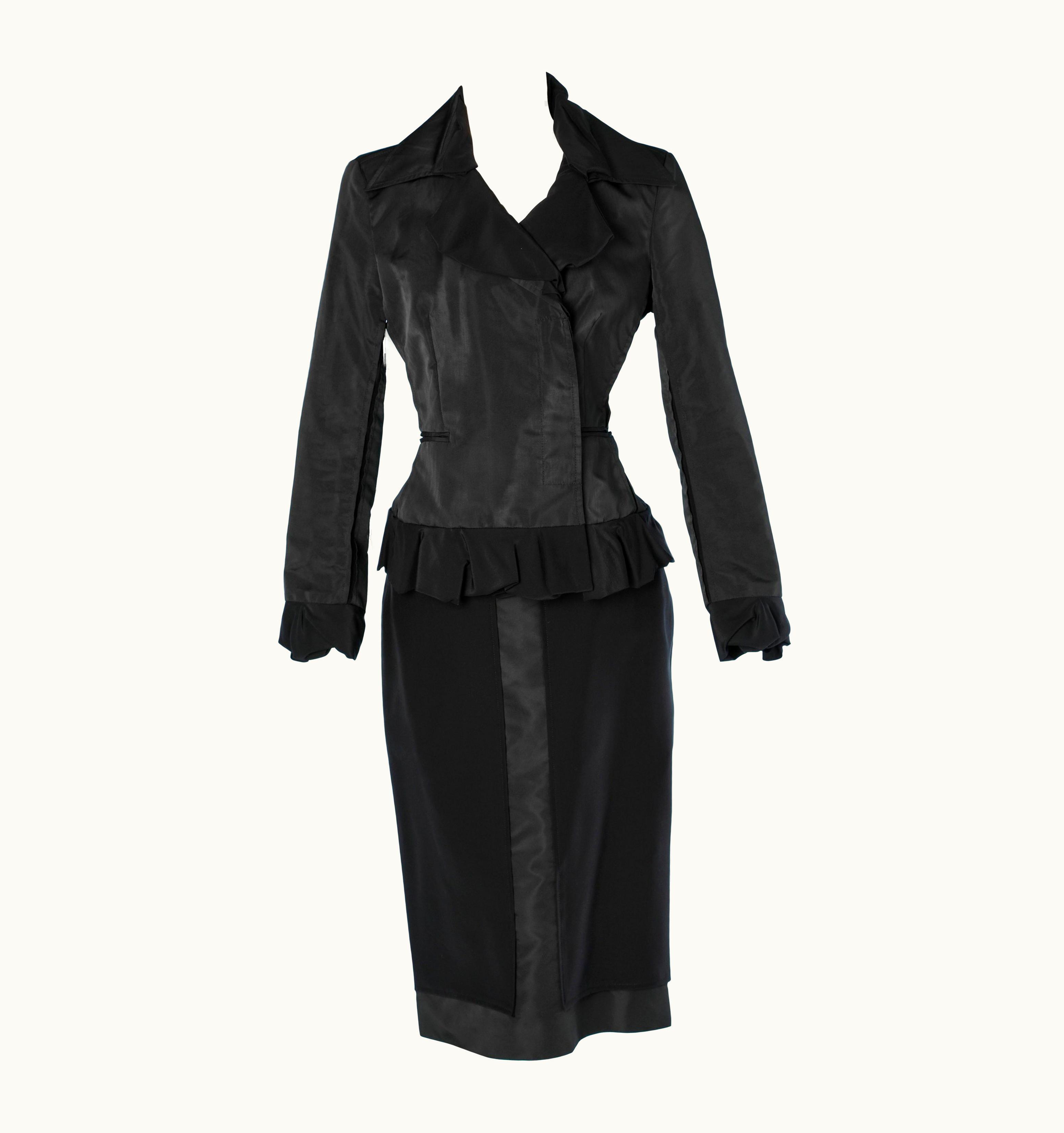 Saint Laurent Black Bi-material Skirt Suit Yves Saint Laurent Rive Gauche