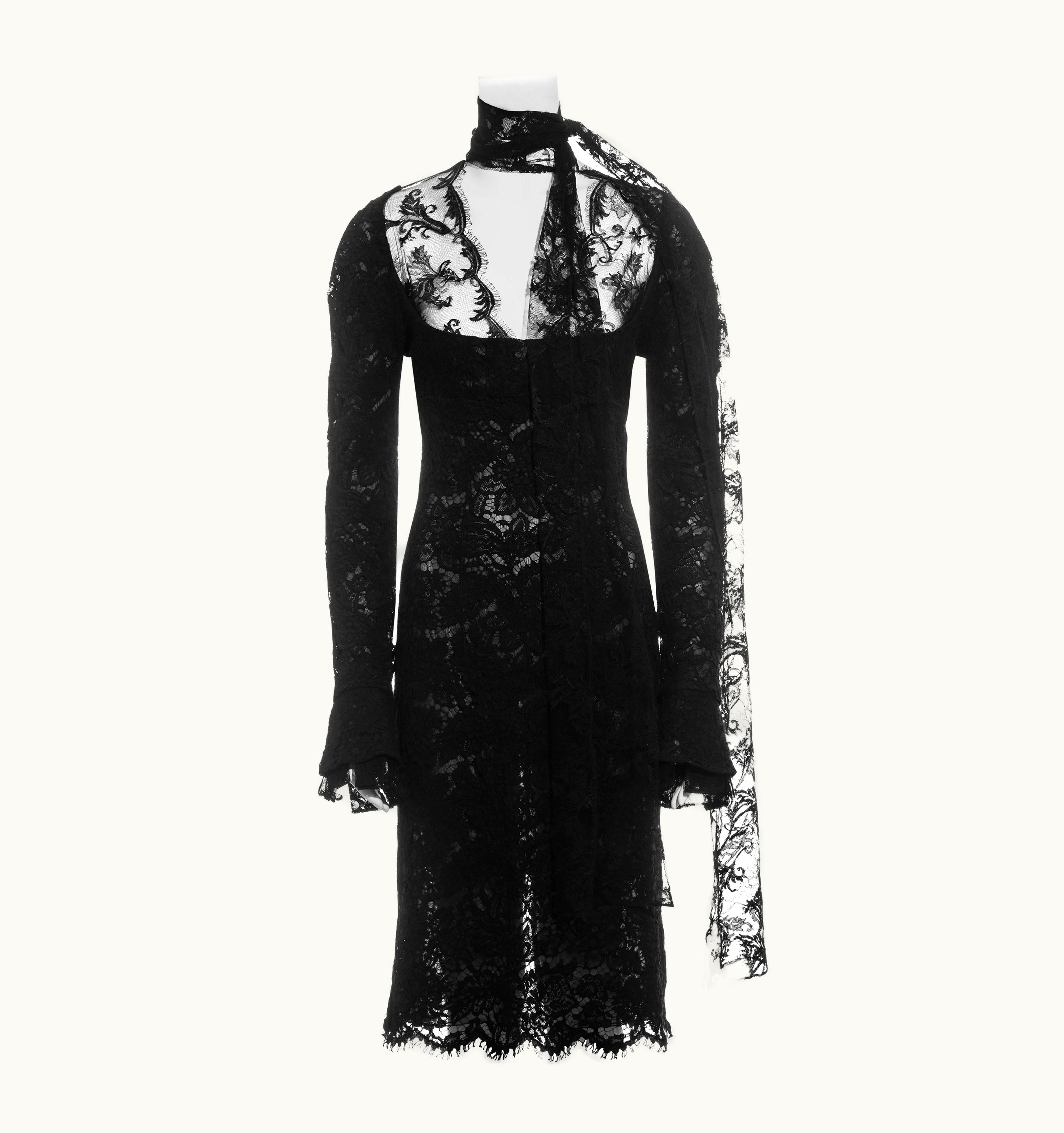 Saint Laurent Yves Saint Laurent By Tom Ford Black Lace Long-sleeve Evening Dress, AW 2002
