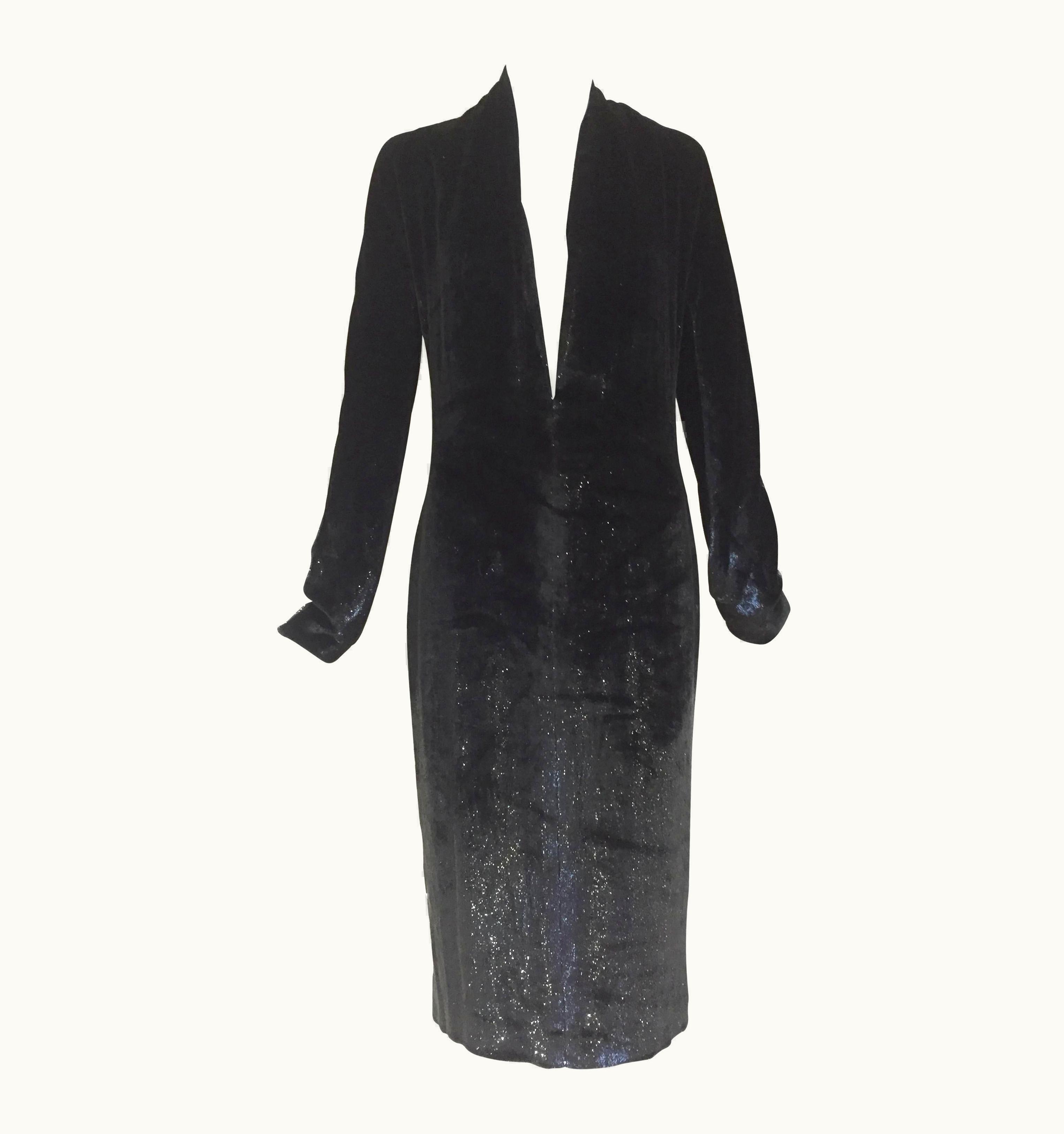 Saint Laurent Yves Saint Laurent By Tom Ford Black Silk Velvet Low Cut Dress