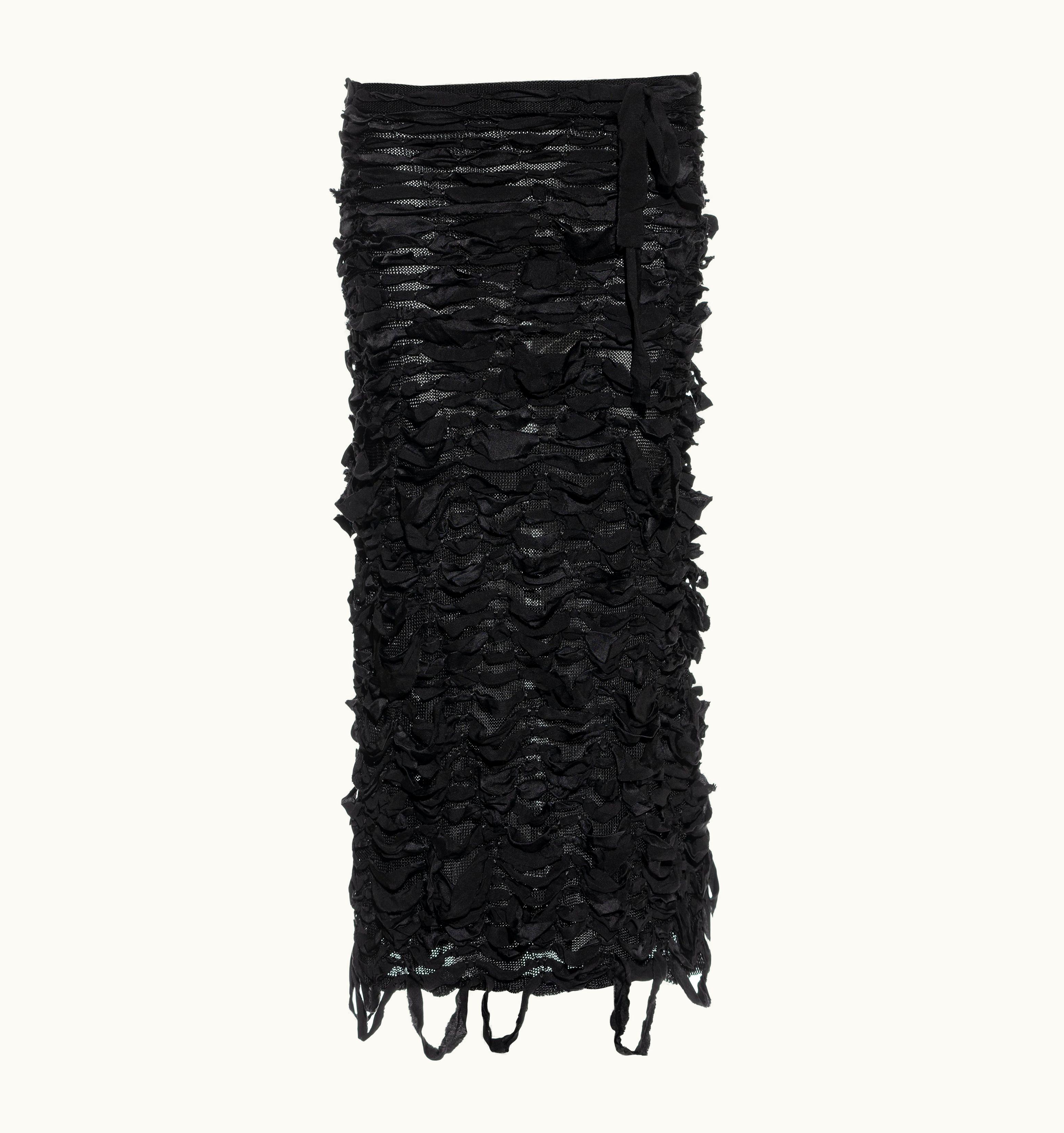 Saint Laurent Yves Saint Laurent By Tom Ford Black Shredded Silk Ribbon Evening Skirt, AW 2001