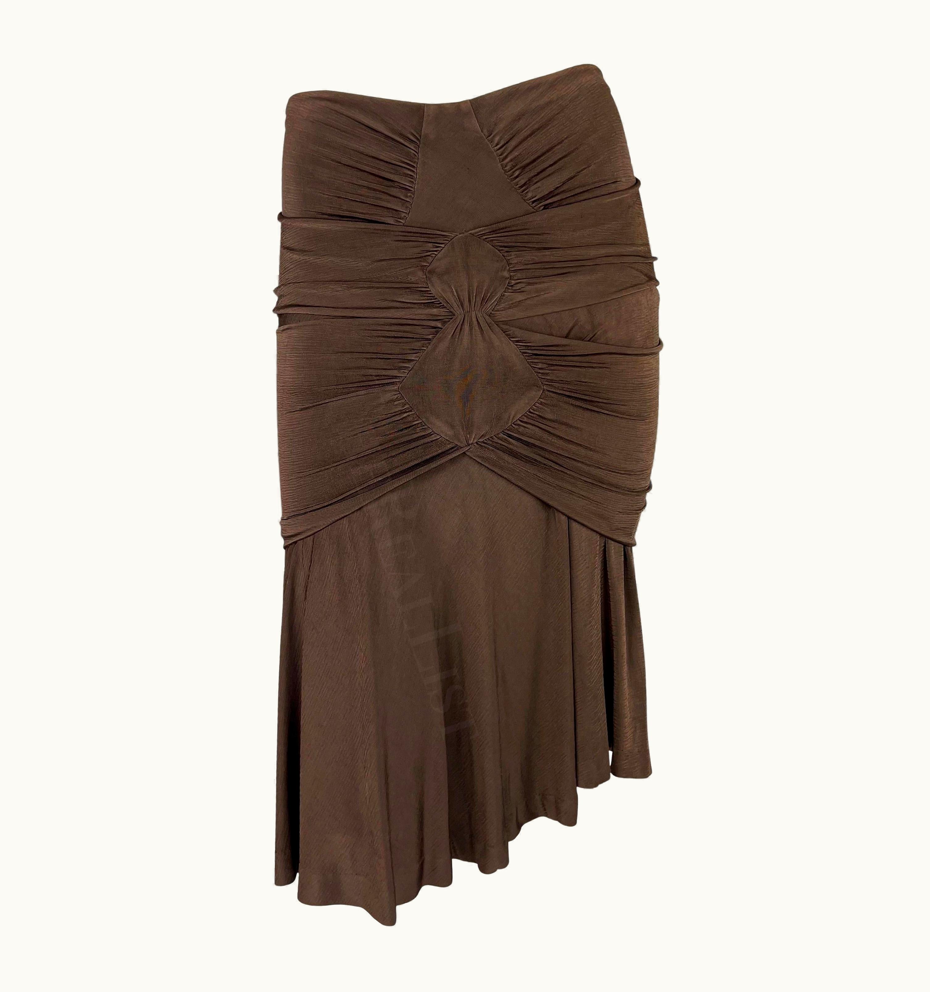 Saint Laurent S/S 2003 Yves Saint Laurent By Tom Ford Runway Brown Ruched Slinky Skirt