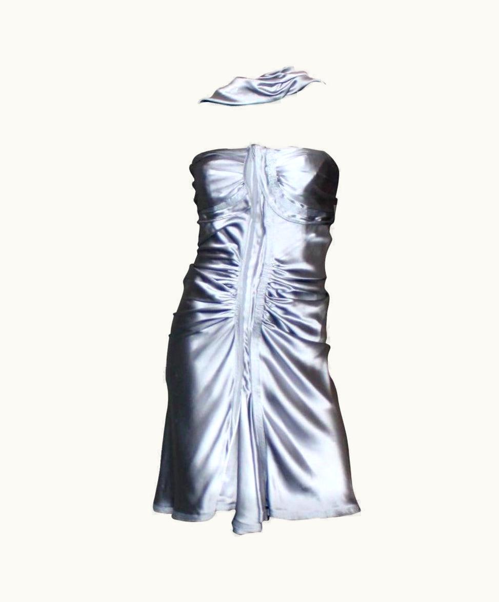 Saint Laurent Famous Yves Saint Laurent Tom Ford 2003 Silver Grey Silk Evening Dress