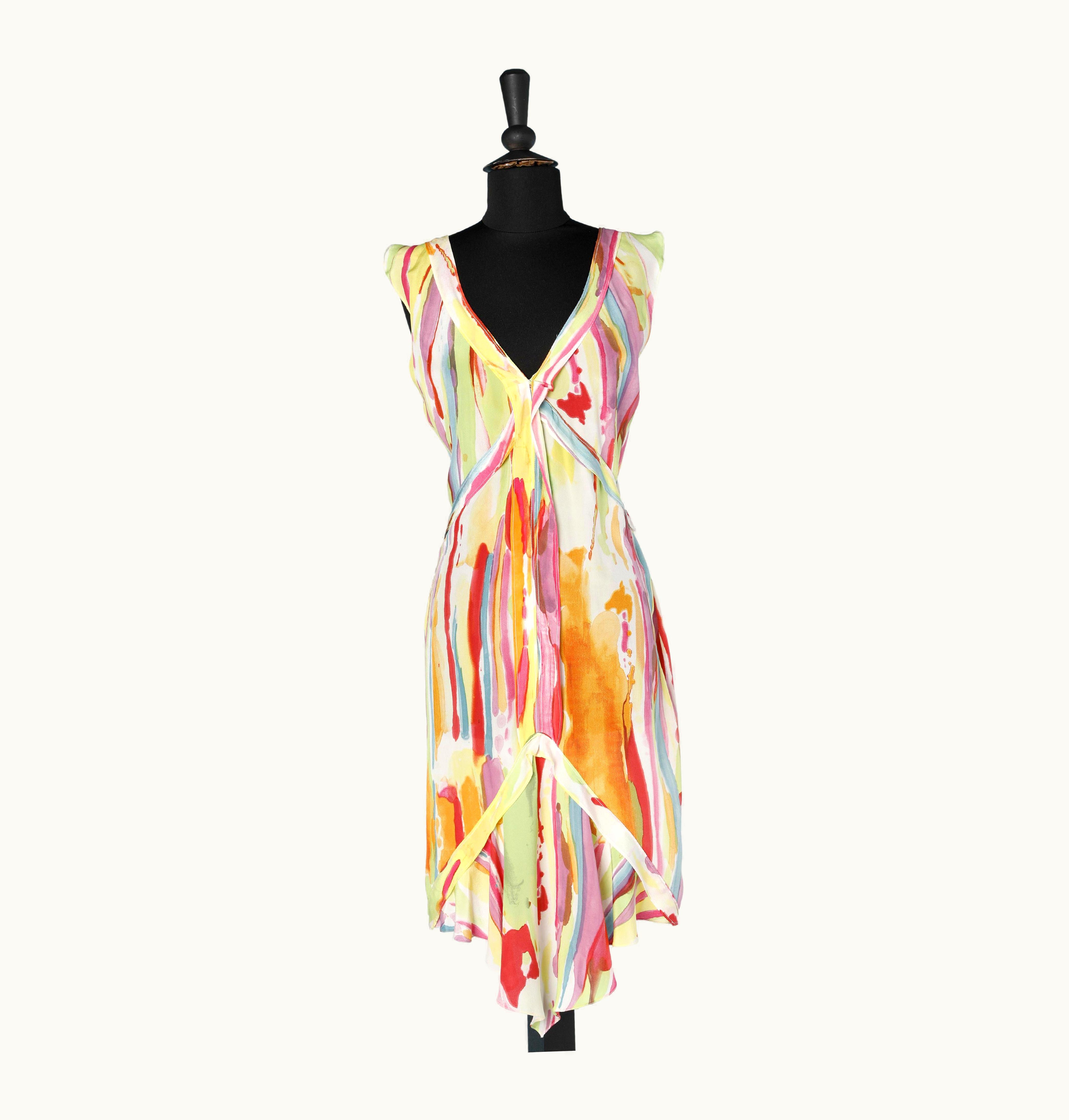 Saint Laurent Sleeveless Silk Dress With Abstract Print Yves Saint Laurent Rive Gauche