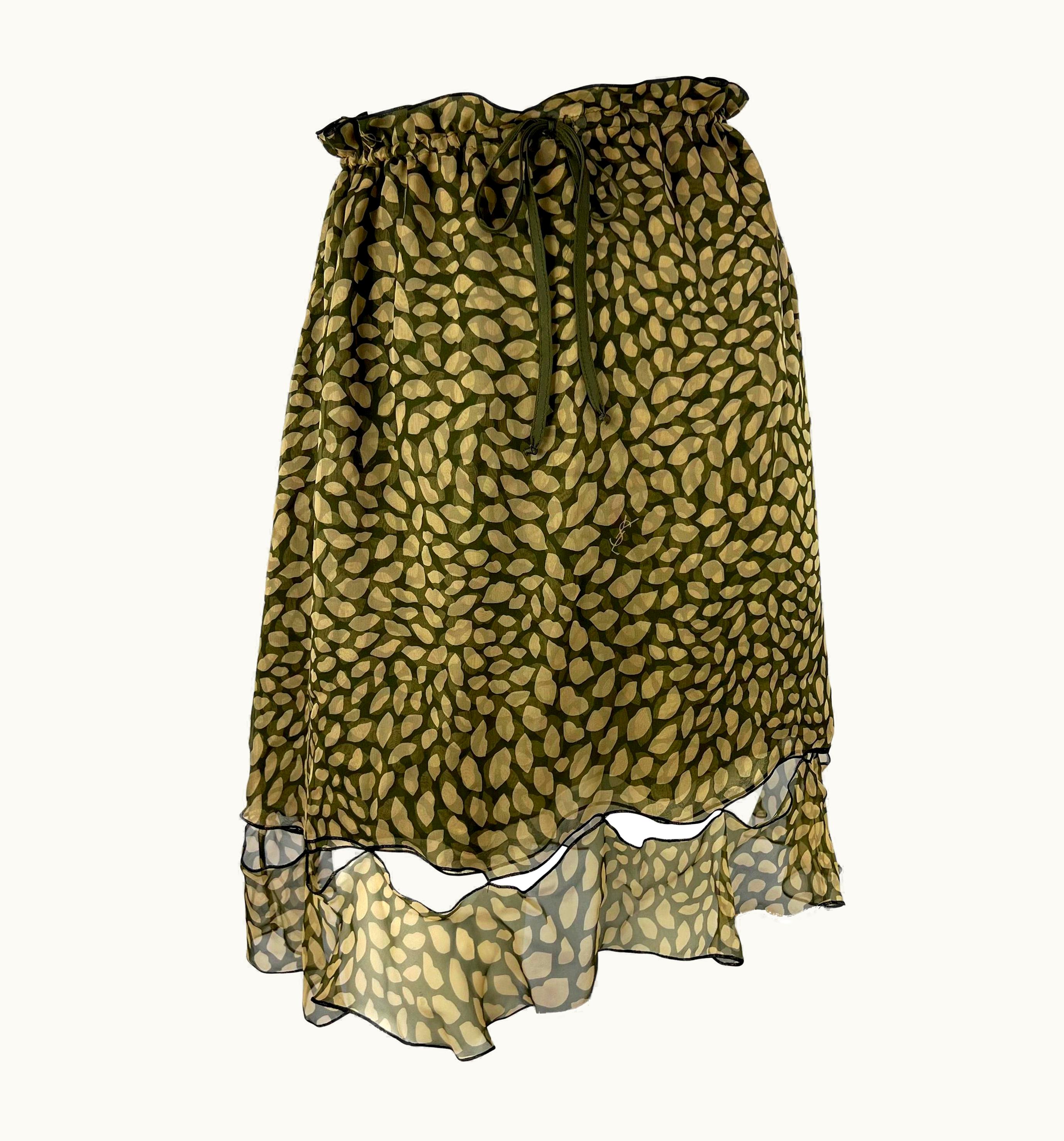 Saint Laurent Resort 2005 Yves Saint Laurent Green Lip Logo Print Silk Chiffon Skirt