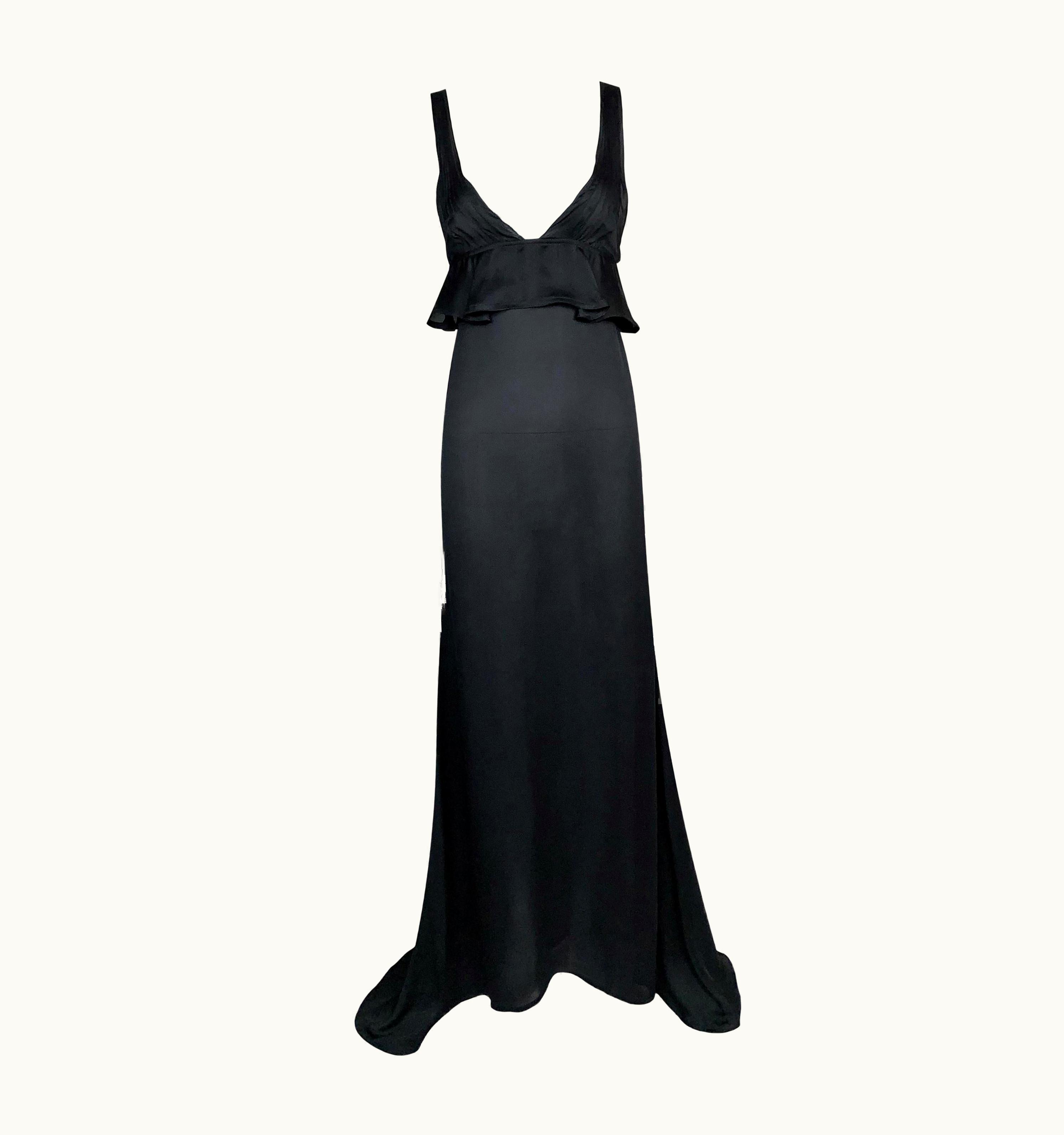 Saint Laurent AW 2003 Yves Saint Laurent Tom Ford Runway Sheer Black Silk Plunging Gown Dress