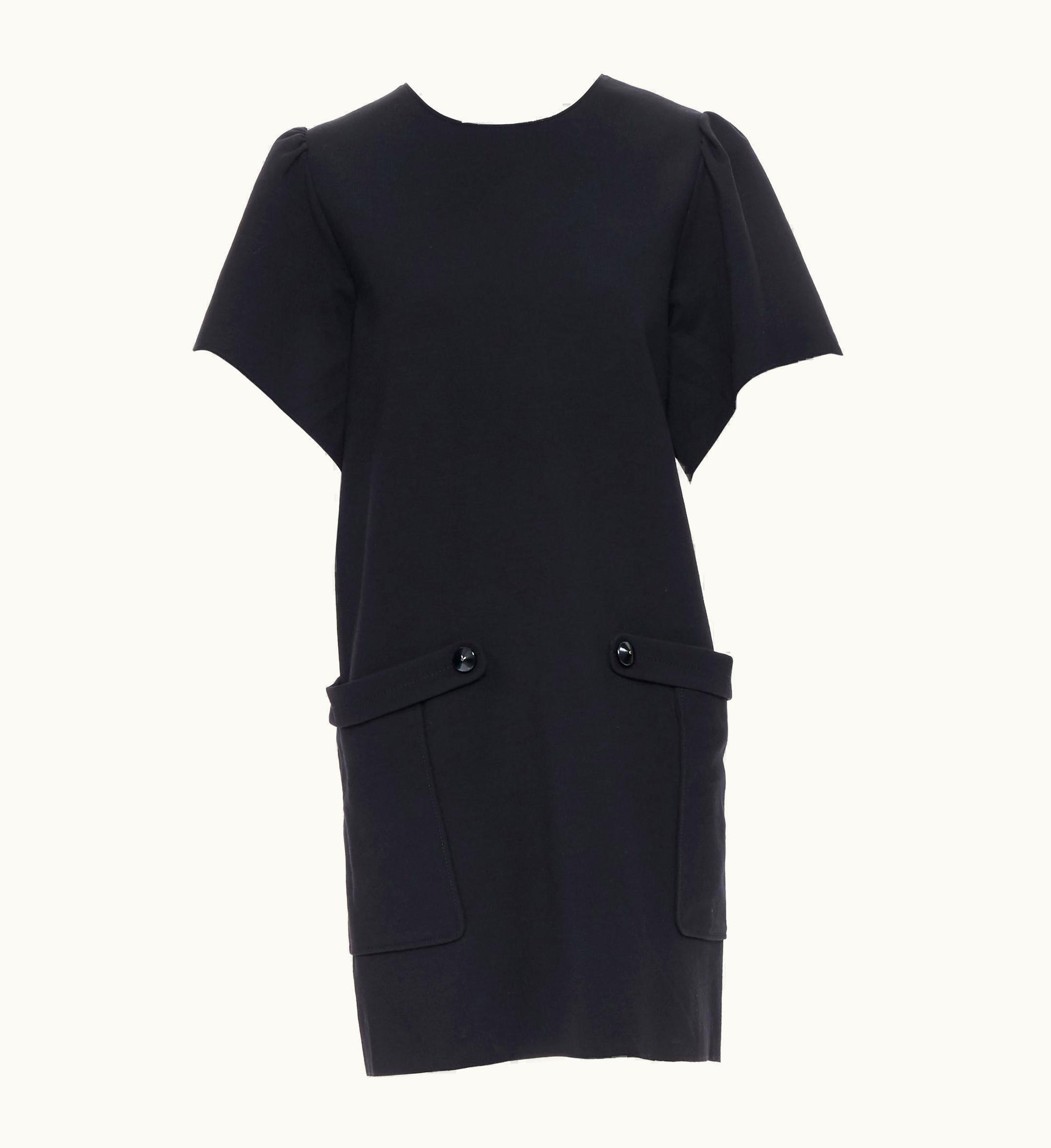 Saint Laurent Runway Yves Saint Laurent Wool Crepe Cape Sleeve Dual Pockets Boxy Dress