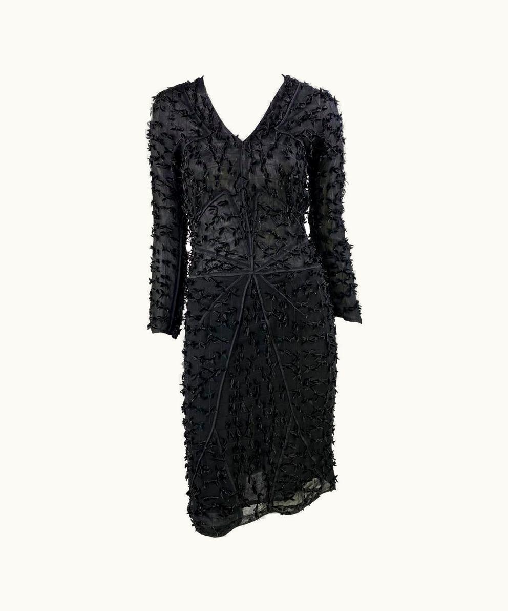 Saint Laurent AW 2002 Yves Saint Laurent By Tom Ford Black Velvet Bow Sheer Silk Dress