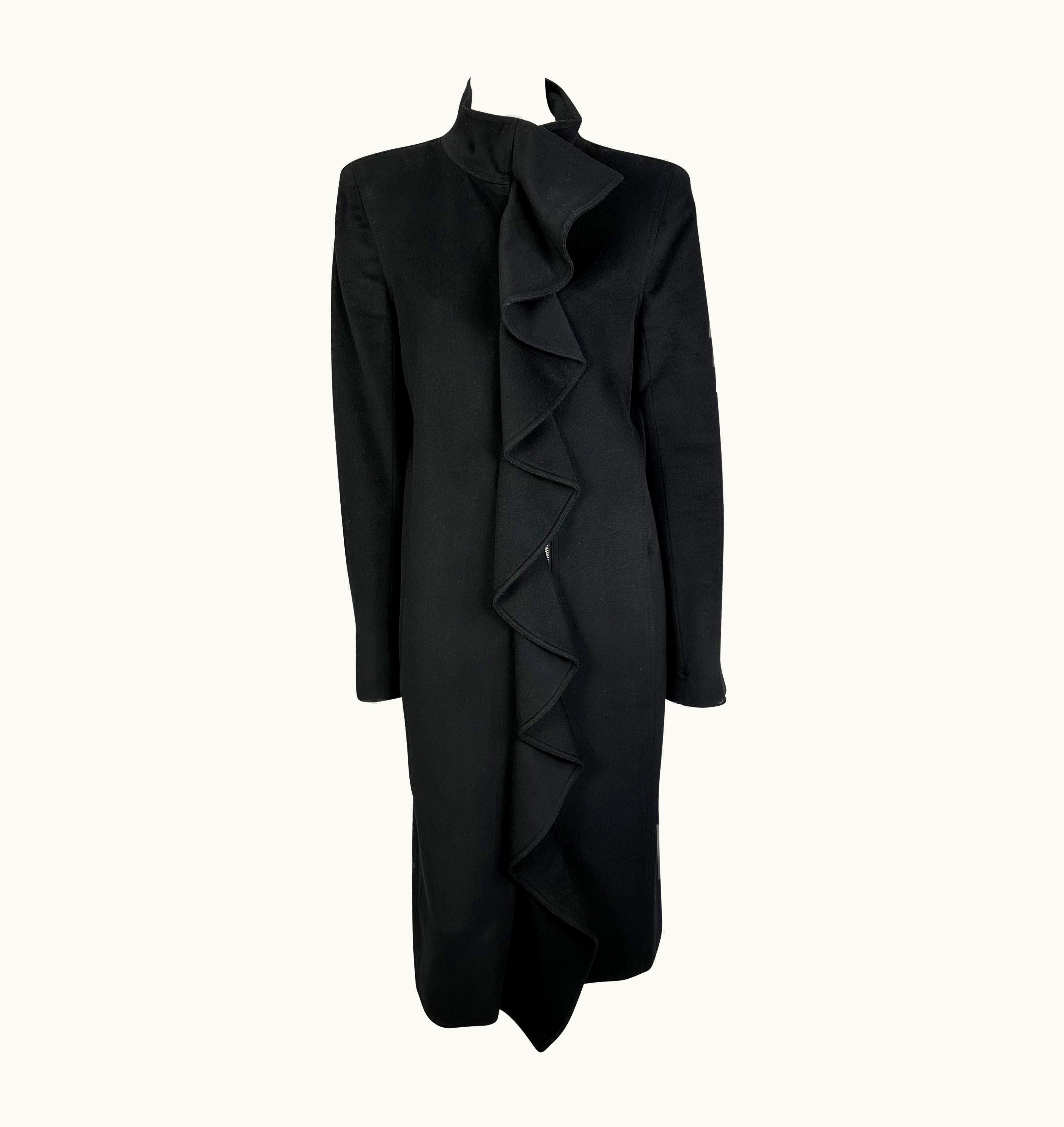 Saint Laurent AW 2003 Yves Saint Laurent By Tom Ford Runway Ruffle Overcoat Black