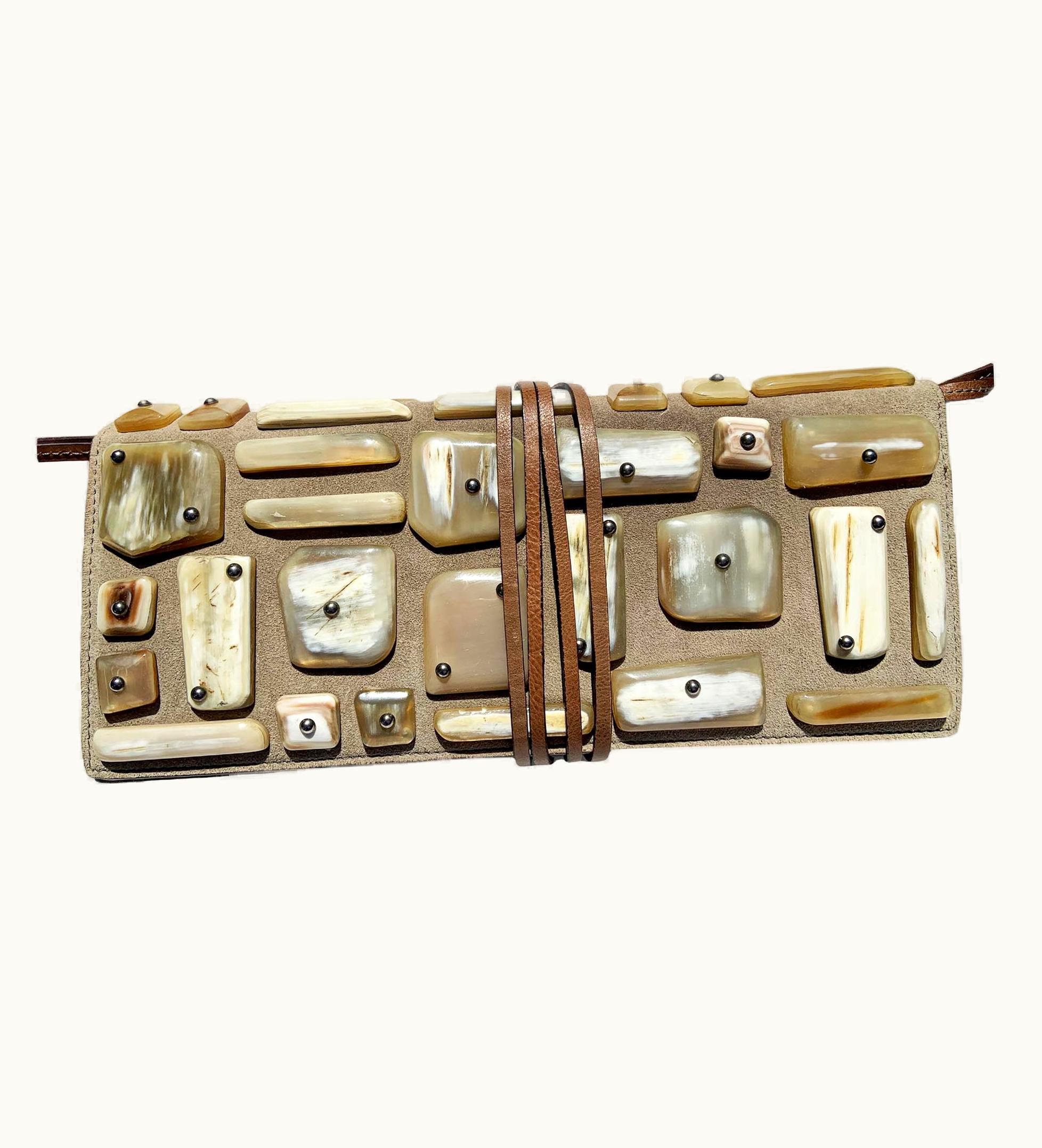 Saint Laurent Tom Ford For Yves Saint Laurent 2002 Collection Suede Stone Clutch Shoulder Bag