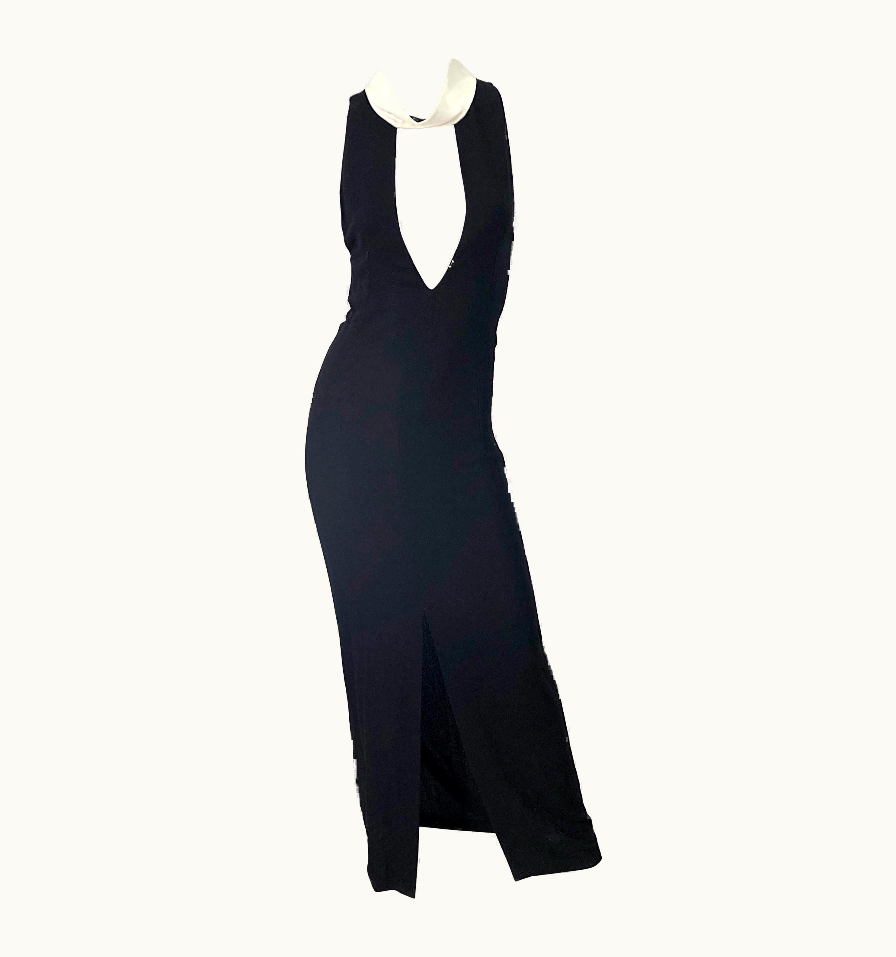 Saint Laurent Yves Saint Laurent Tom Ford Black White Plunging Cleavage Cut Out Gown Dress