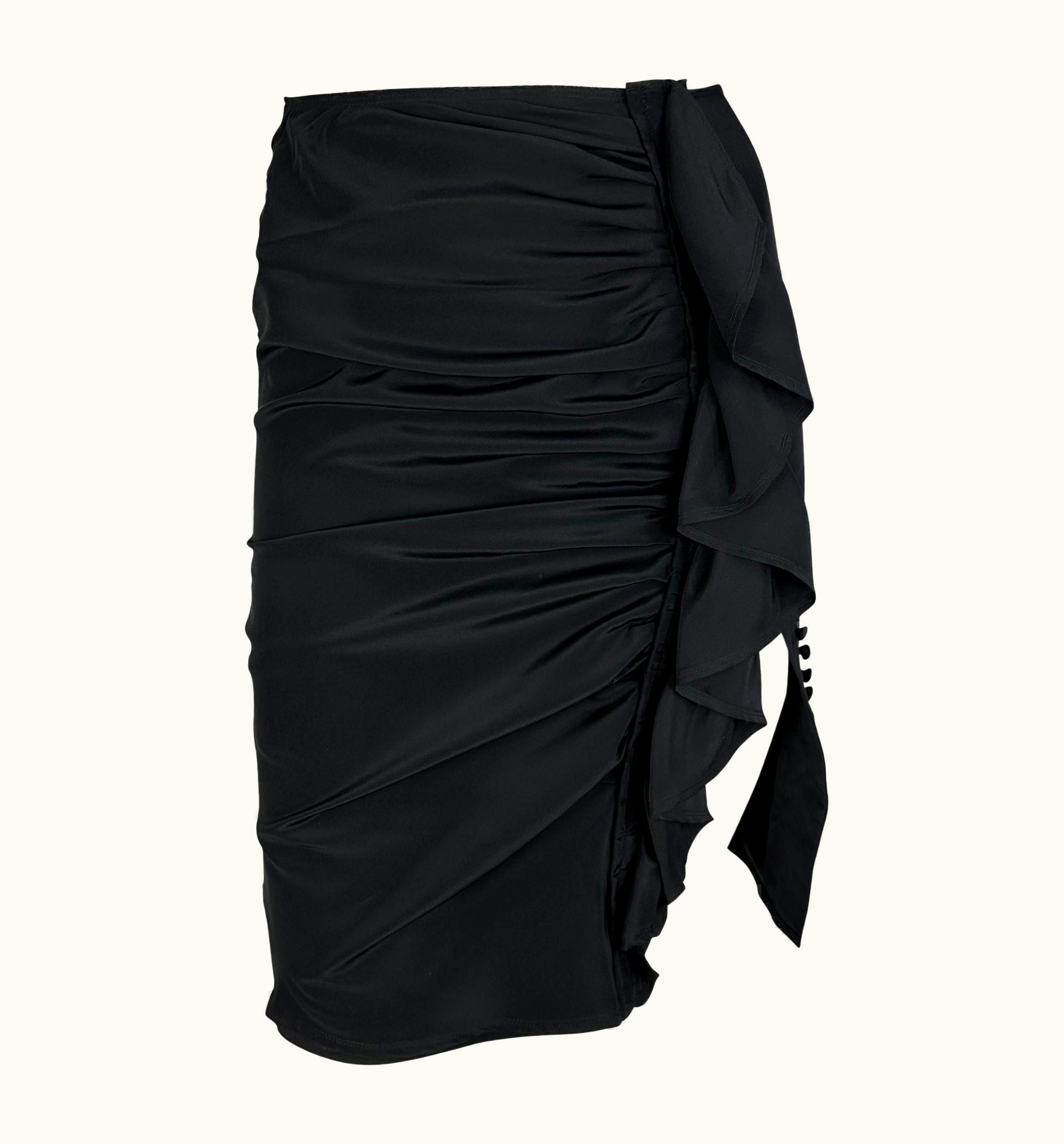 Saint Laurent Early 2000s Yves Saint Laurent By Tom Ford Black Silk Ruffle Button Skirt