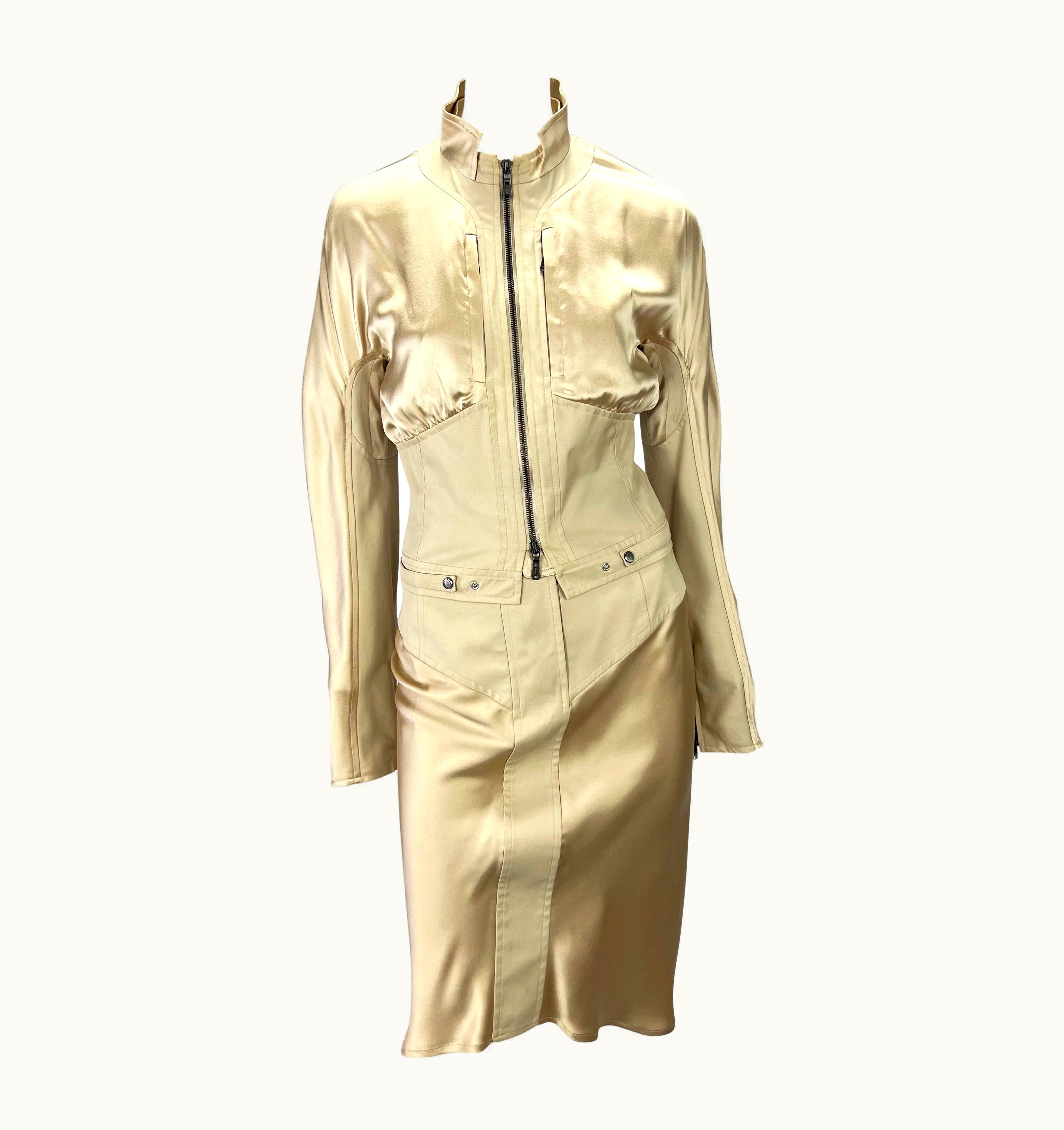 Saint Laurent 2003 Yves Saint Laurent By Tom Ford Champagne Silk Satin Skirt Jacket Set