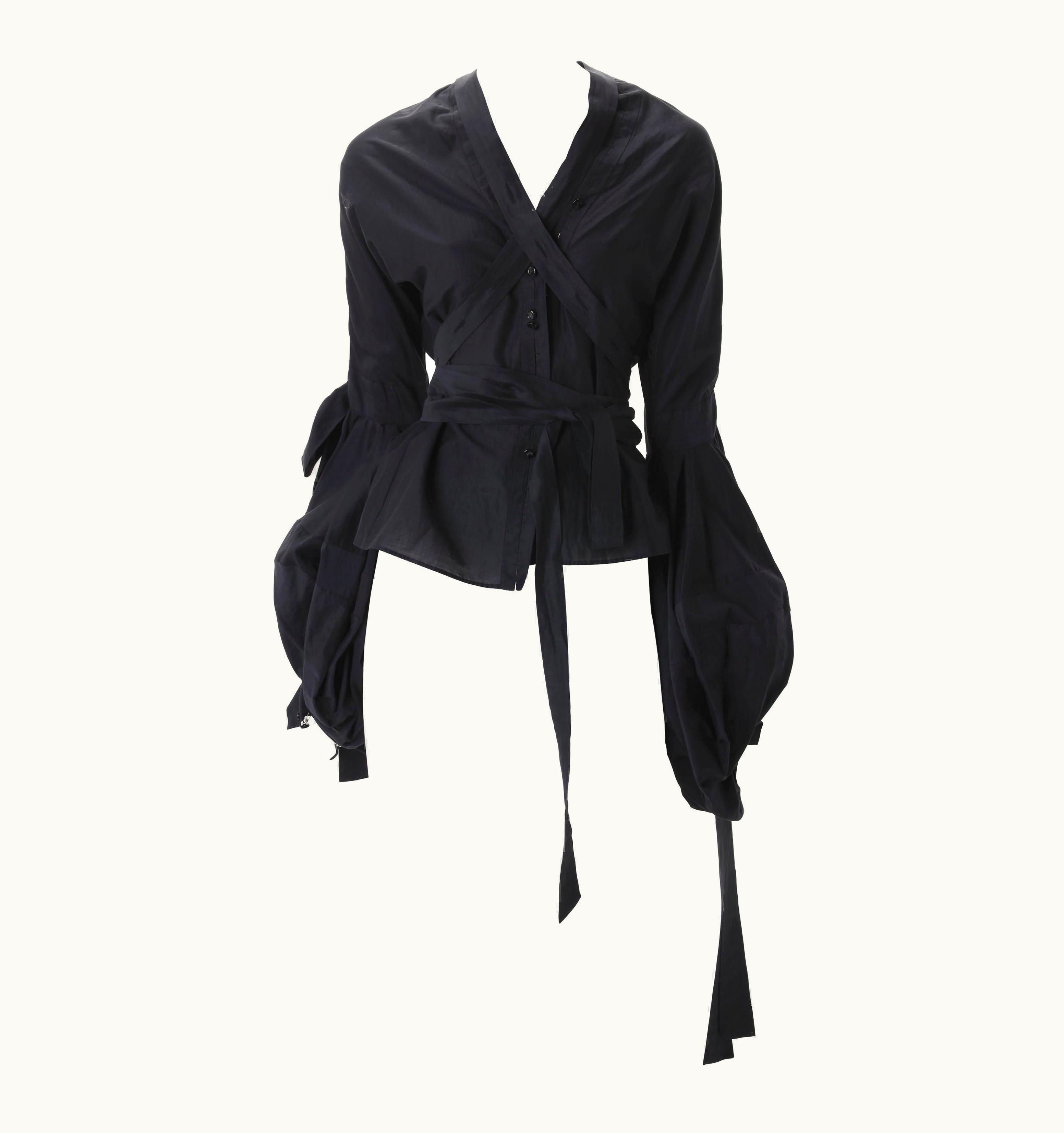 Saint Laurent 2002 Tom Ford For Yves Saint Laurent Black Cotton Peasant Blouse F38