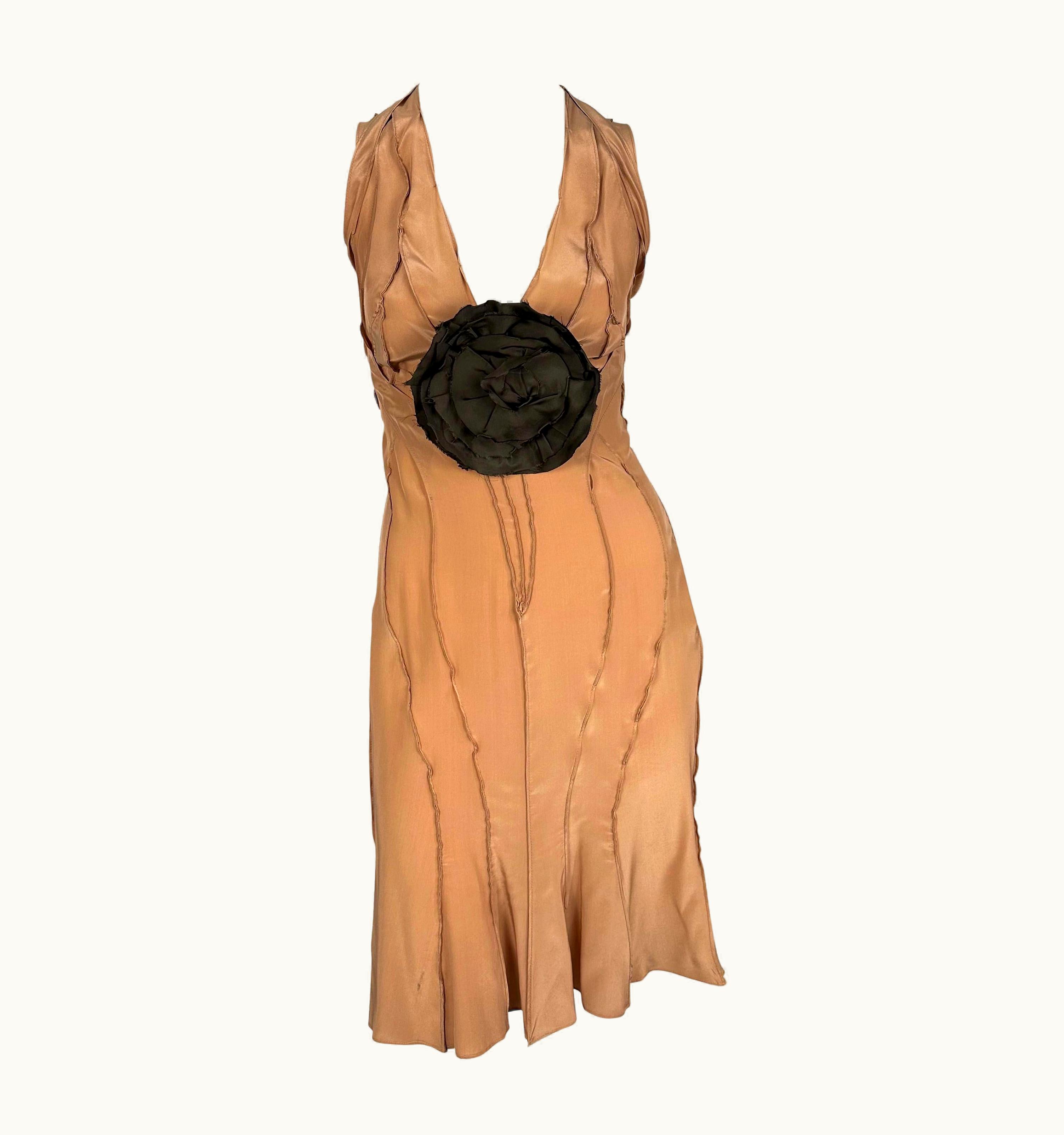 Saint Laurent S/S 2003 Yves Saint Laurent By Tom Ford Blush Flower Runway Midi Dress