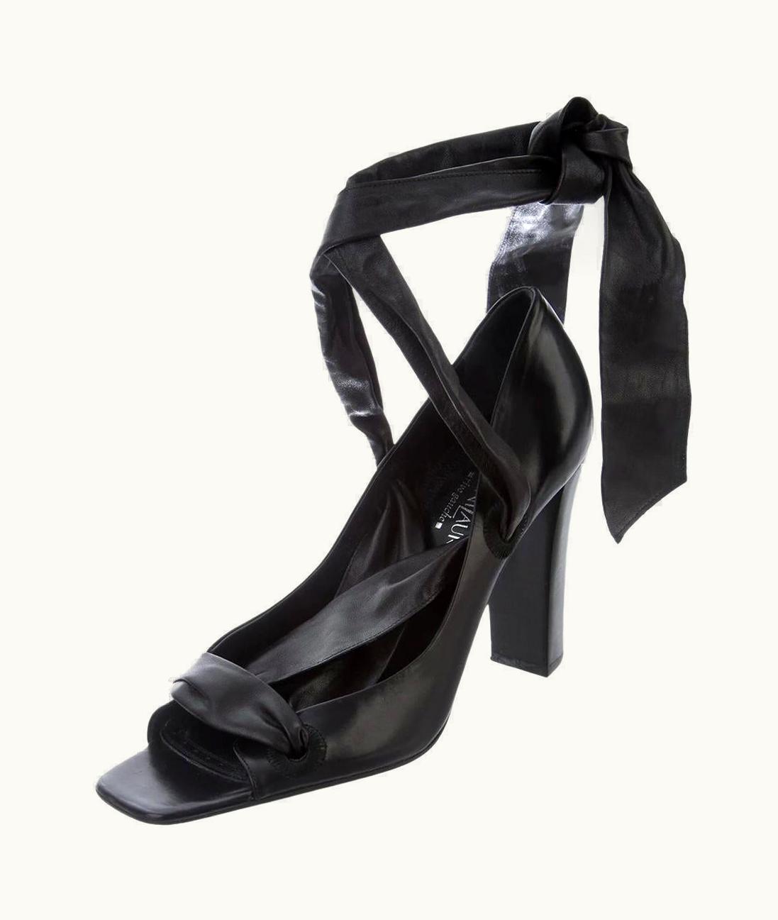 Saint Laurent Yves Saint Laurent Rive Gauche Tom Ford Black Wrap Square Toe Heels Sandals