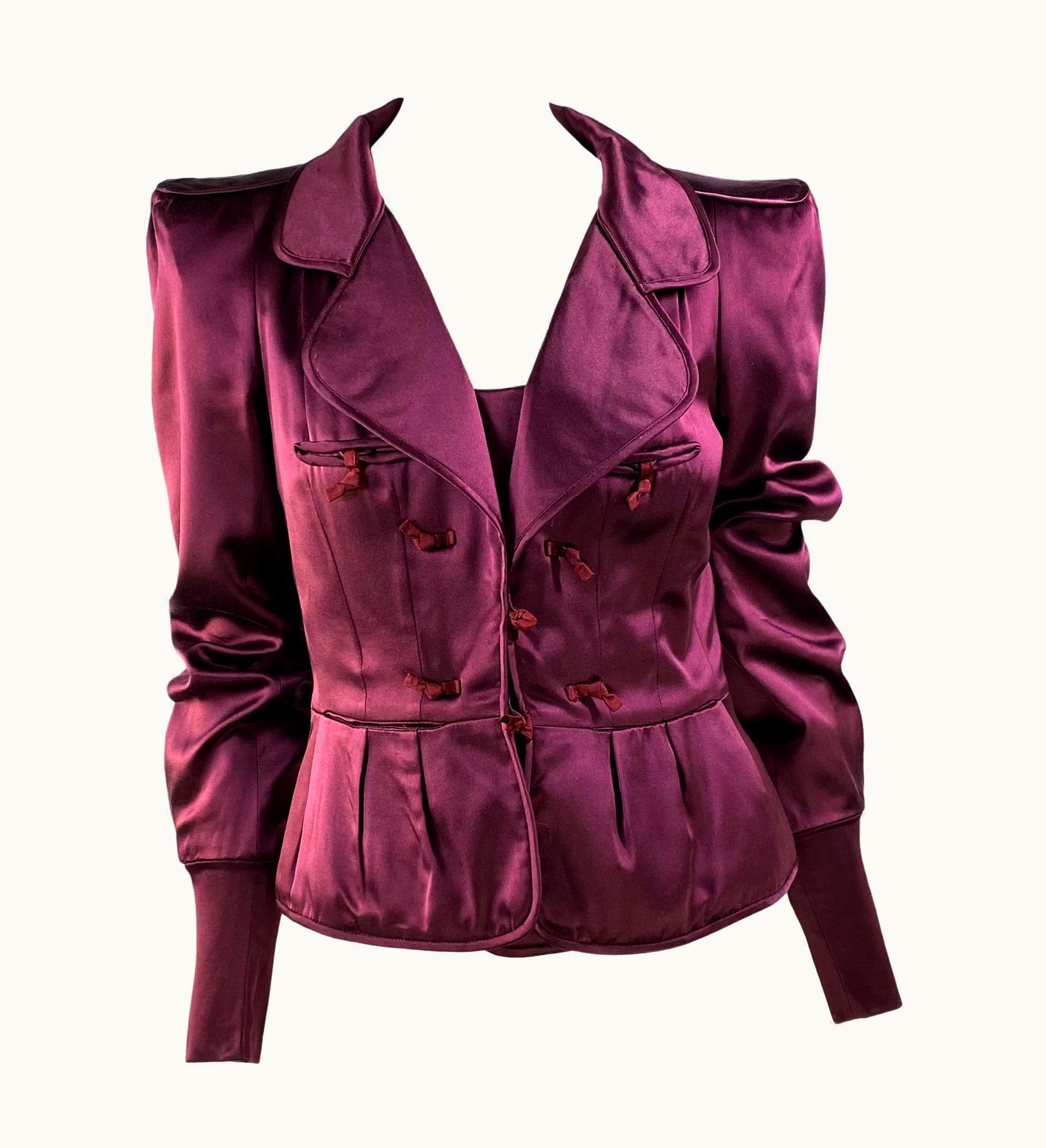 Saint Laurent AW 2004 Yves Saint Laurent By Tom Ford Silk Pagoda Chinoiserie Jacket Burgundy