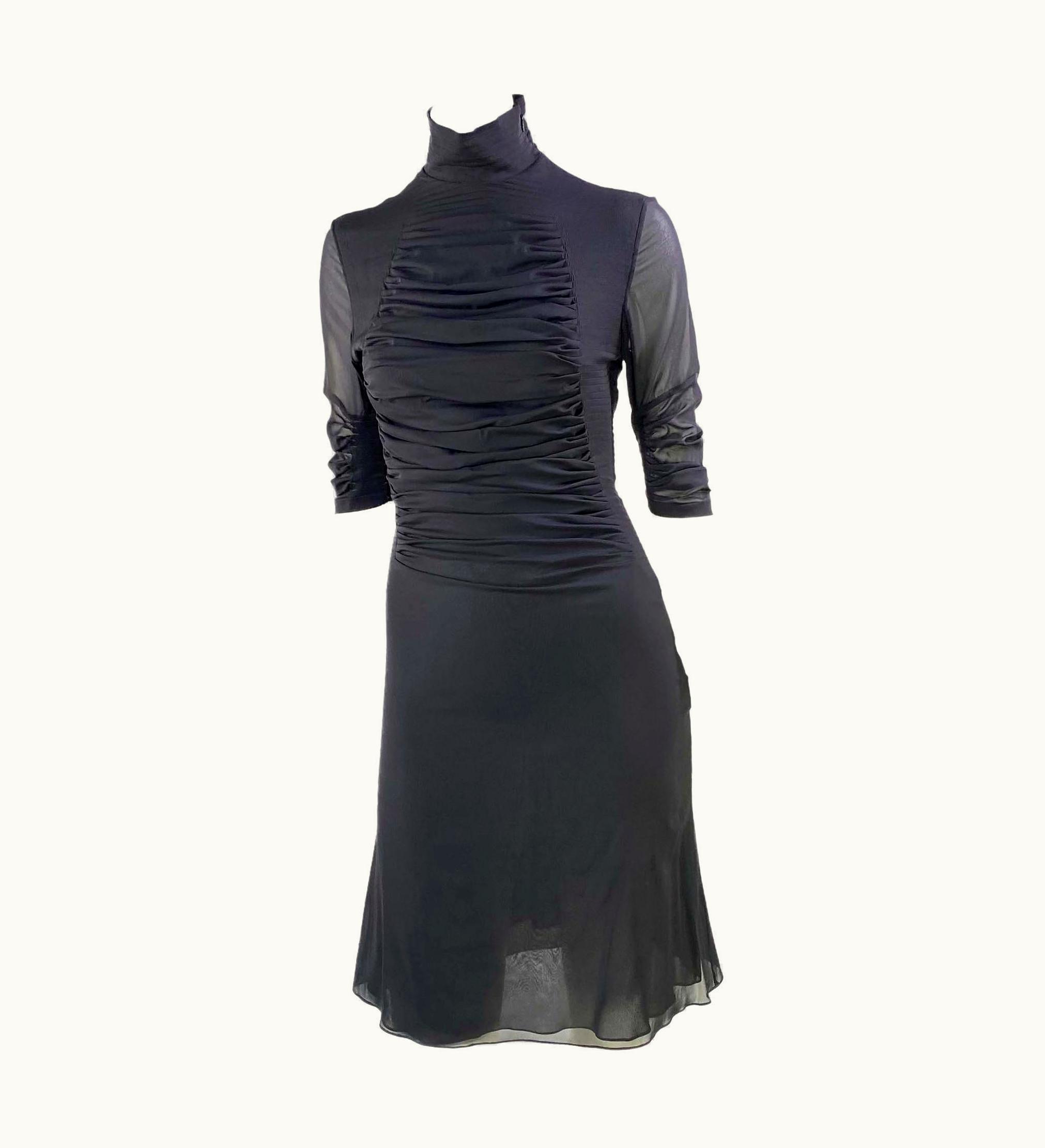 Saint Laurent S/S 2001 Yves Saint Laurent By Tom Ford Black Pleated Silk Runway Dress